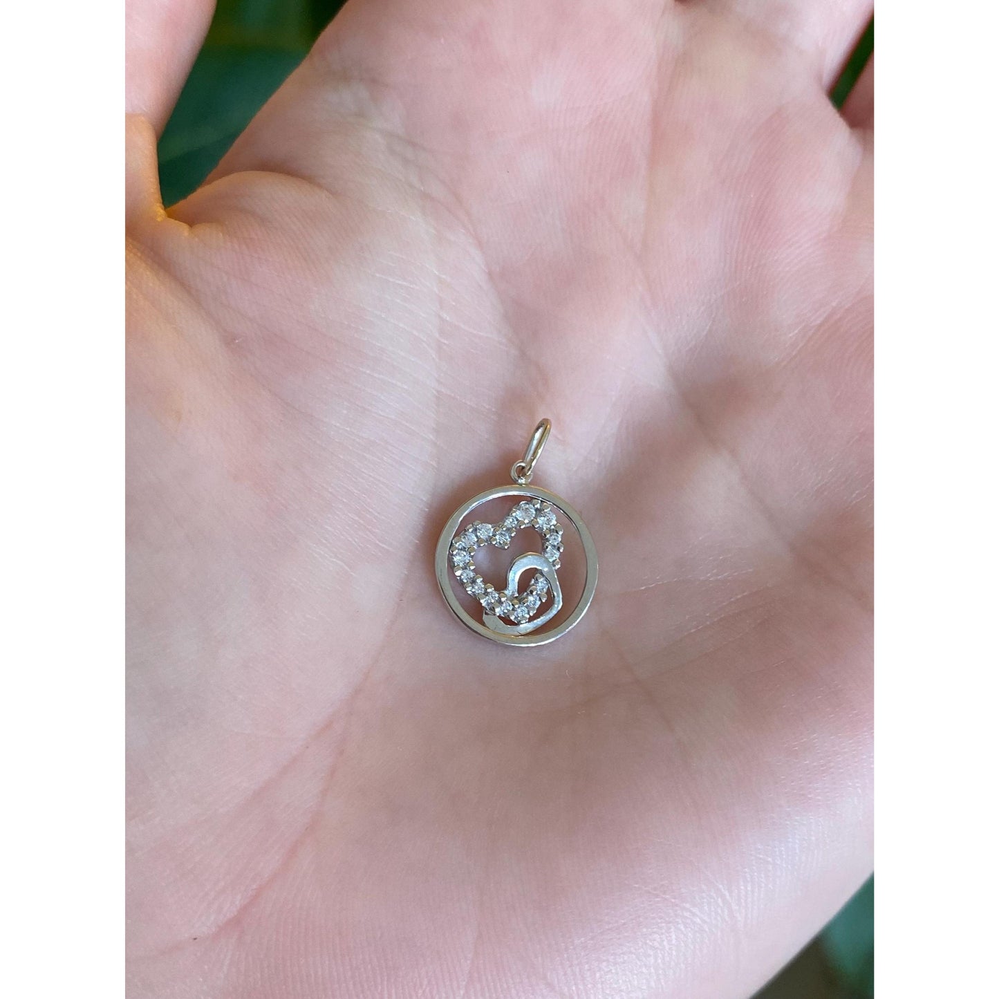 Vintage Solid 14k White Gold Clear Sapphire Hearts Charm