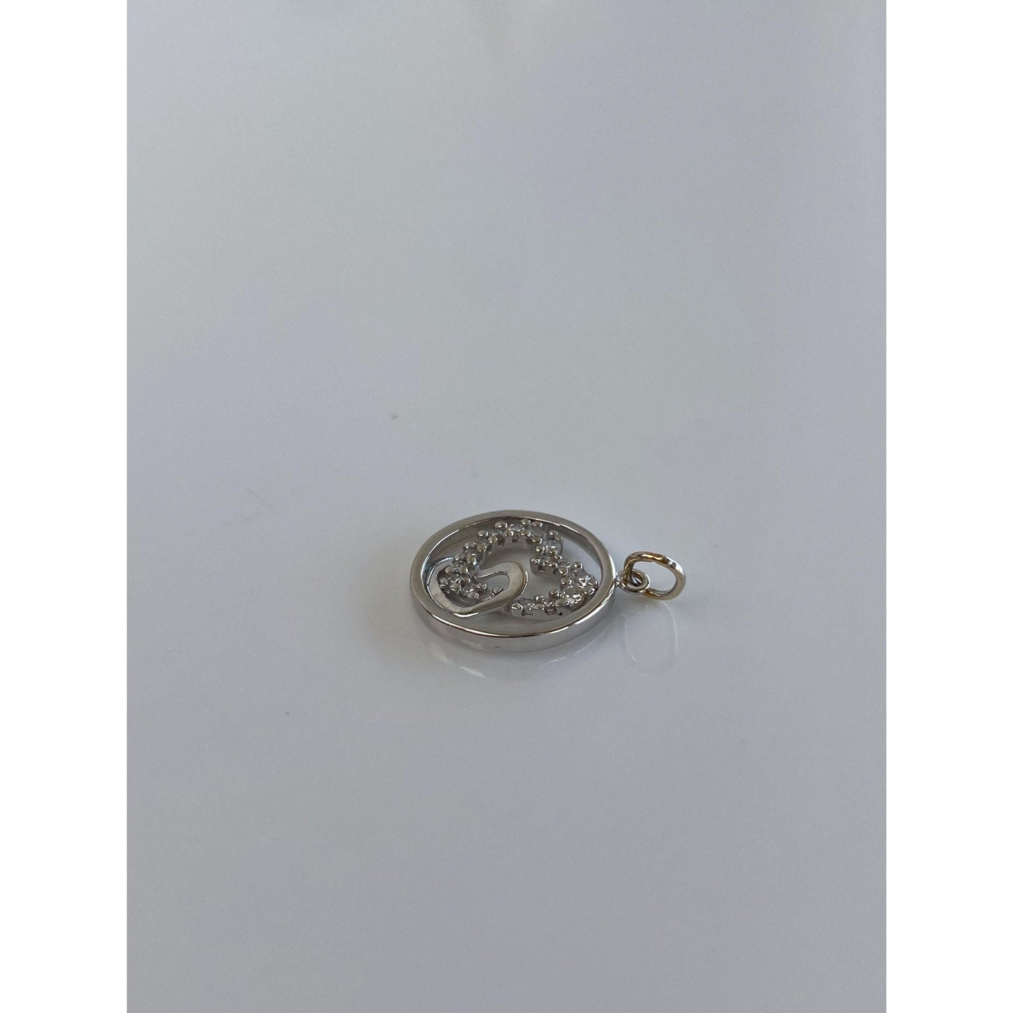 Vintage Solid 14k White Gold Clear Sapphire Hearts Charm