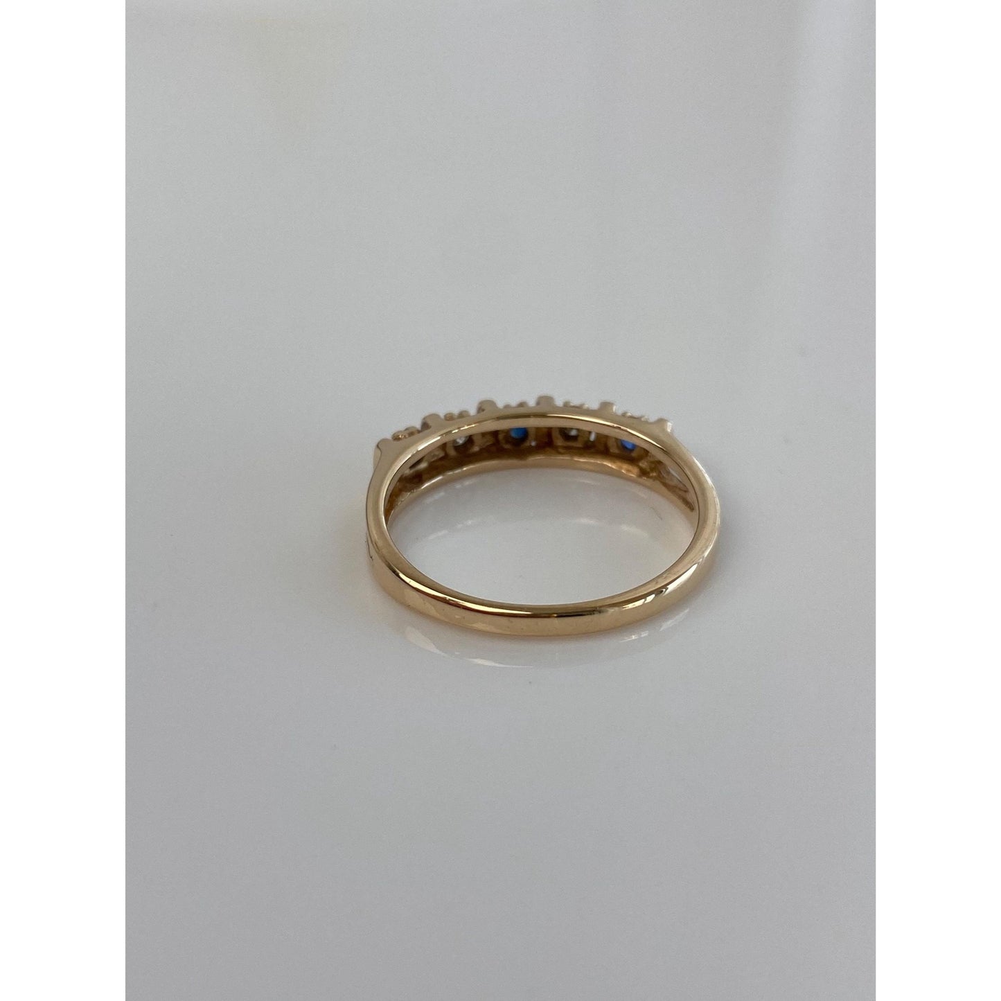 Vintage Solid 14k Yellow Gold Diamond Blue Sapphire Ring Band - Size 7.25