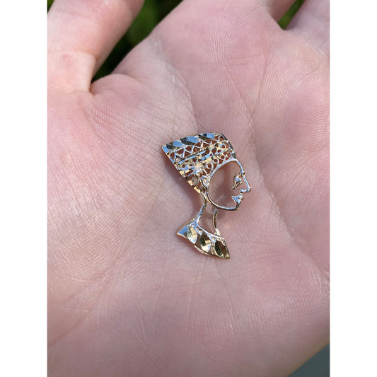 Vintage Solid 14k Yellow Gold Diamond Cut Egyptian Nefertiti Charm
