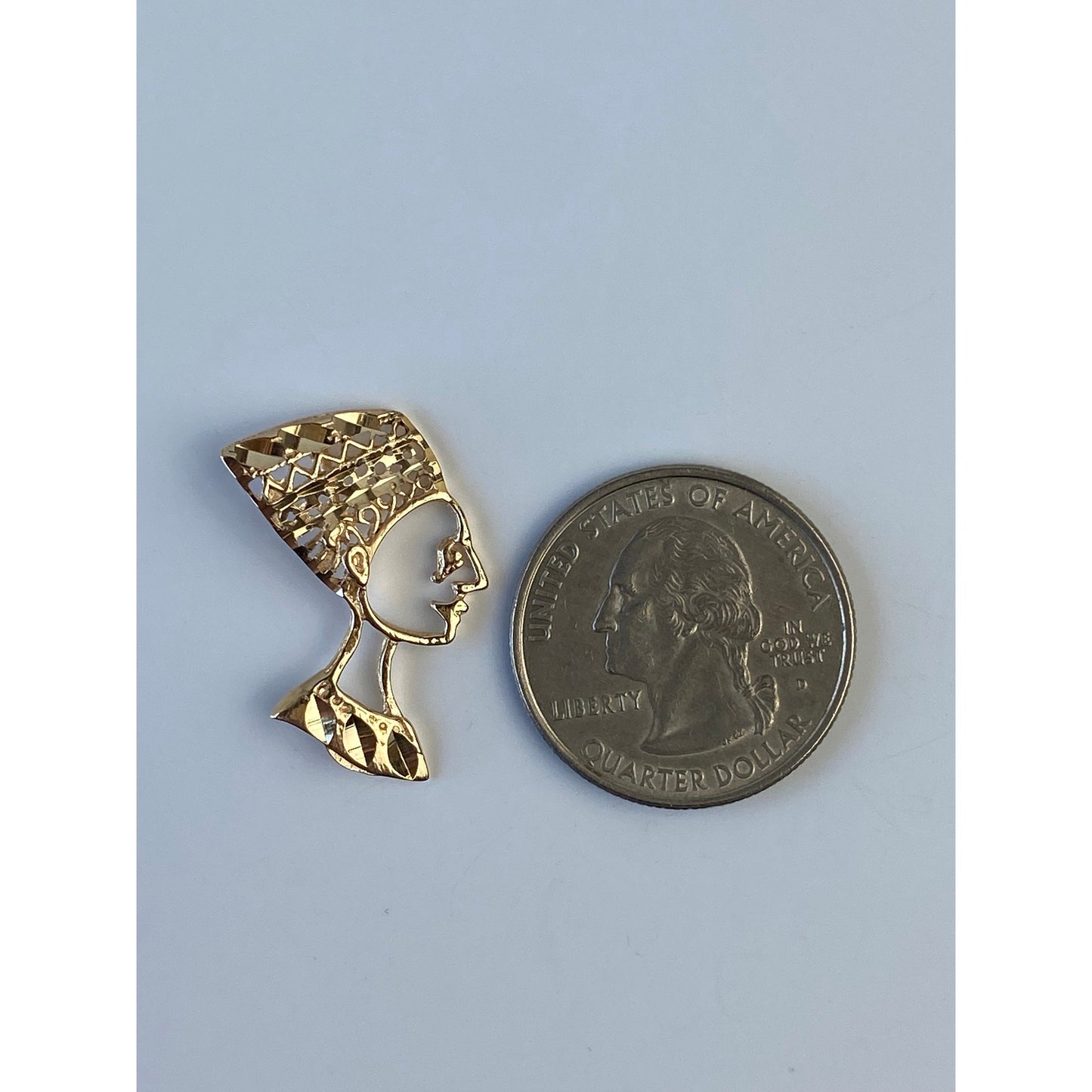 Vintage Solid 14k Yellow Gold Diamond Cut Egyptian Nefertiti Charm