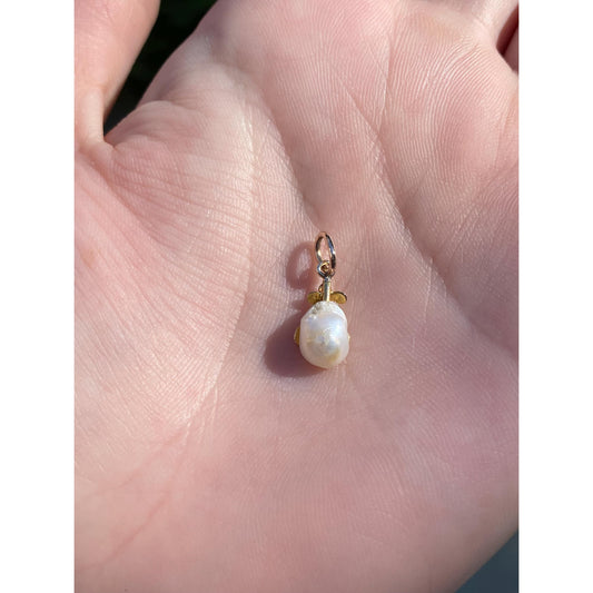 Vintage Solid 14k Yellow Gold Pearl Stick Pin Conversion Charm