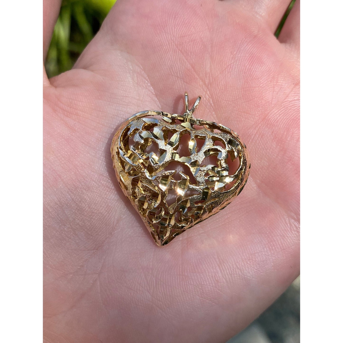 Vintage Solid 12k Yellow Gold Filigree Open Work Puffy Heart Charm