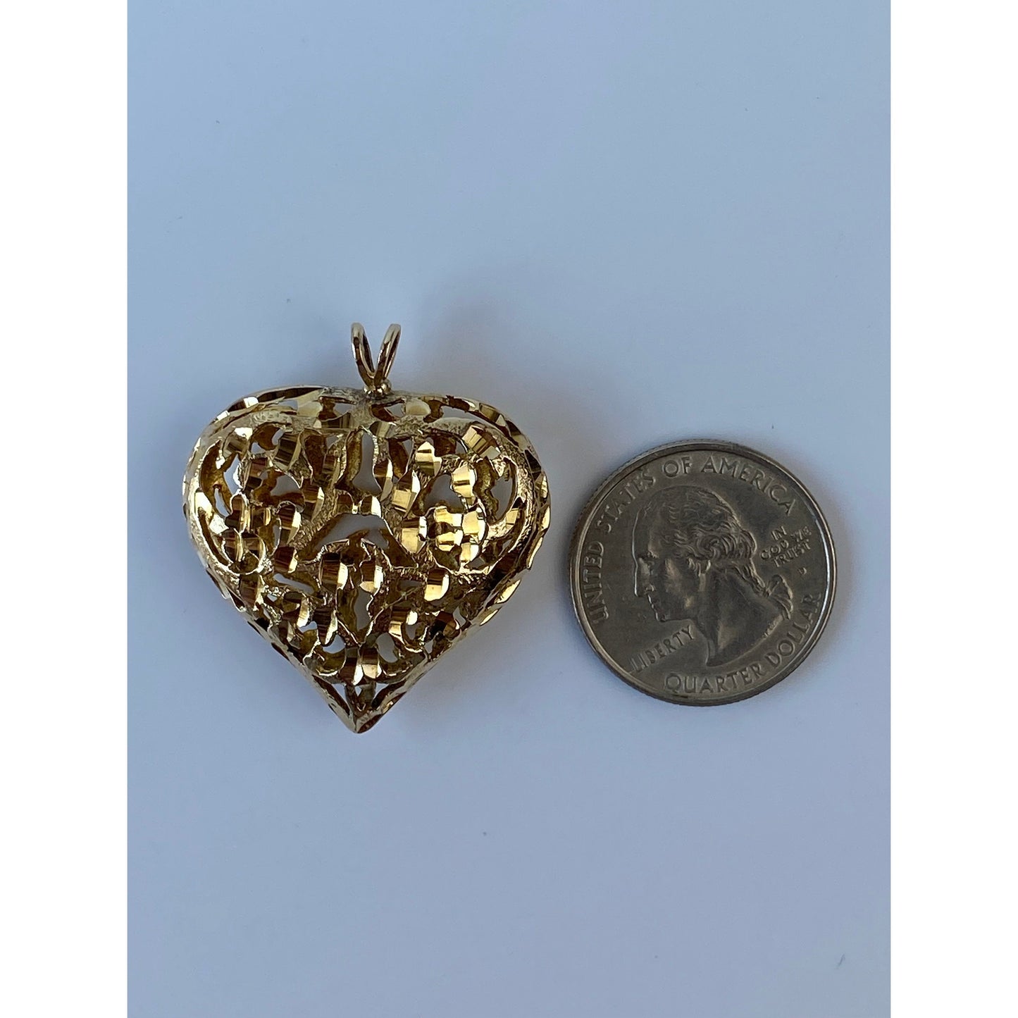 Vintage Solid 12k Yellow Gold Filigree Open Work Puffy Heart Charm