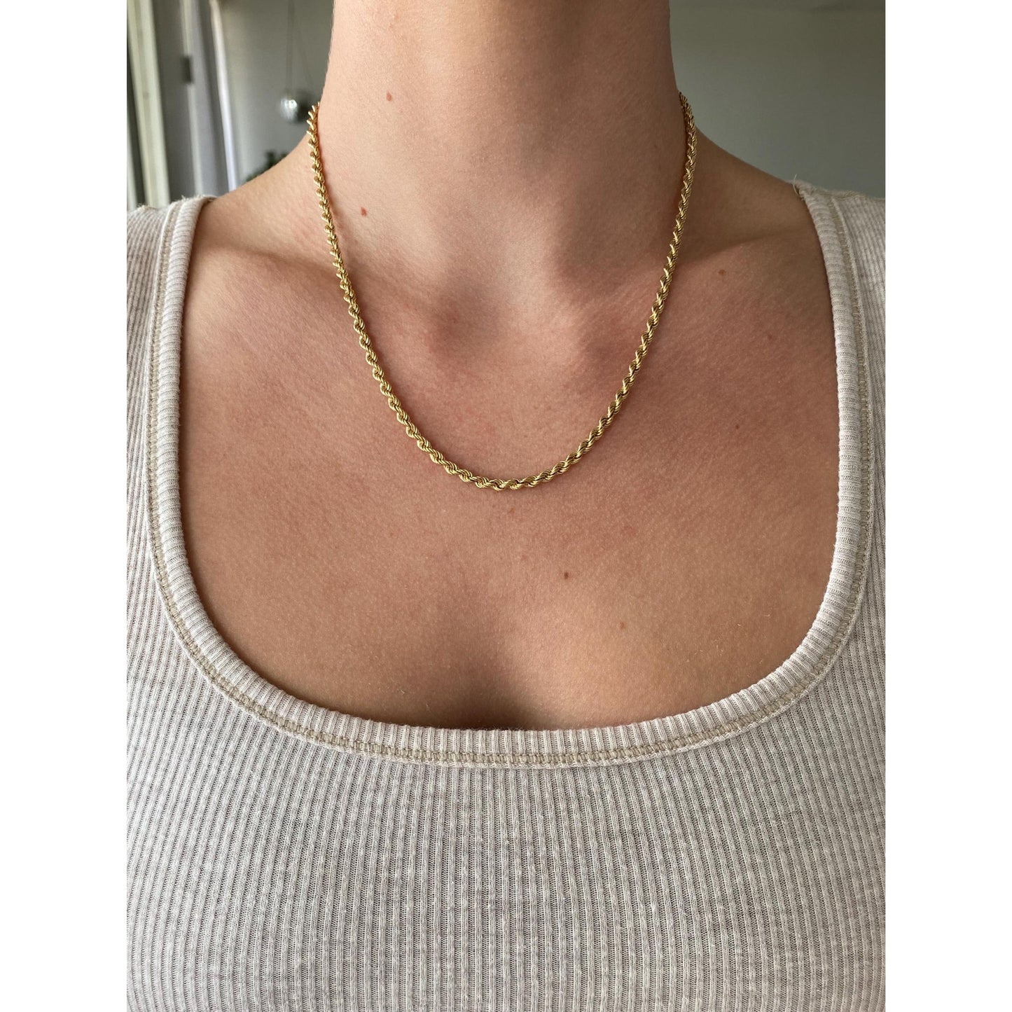 Vintage Solid 14k Yellow Gold Rope Chain Necklace - 18.25 inches