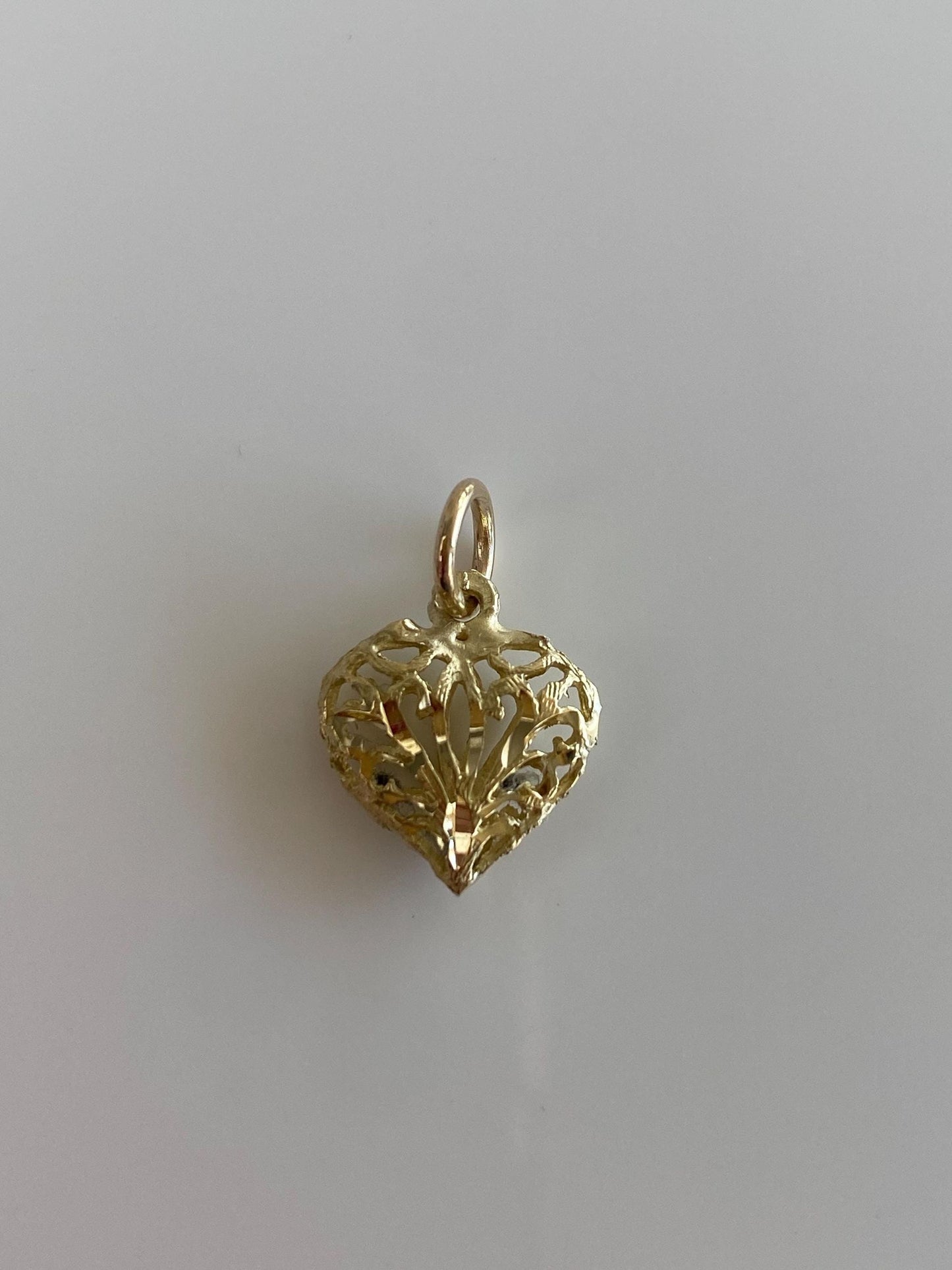 Solid 14k Yellow Gold Open Work Puffy Heart Charm