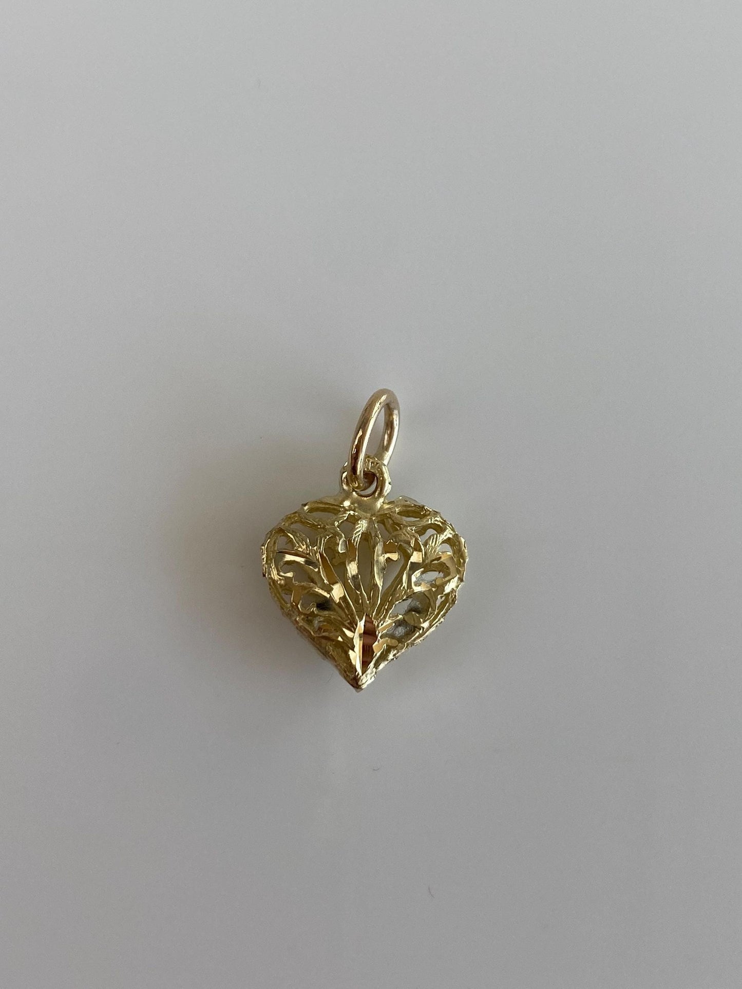 Solid 14k Yellow Gold Open Work Puffy Heart Charm