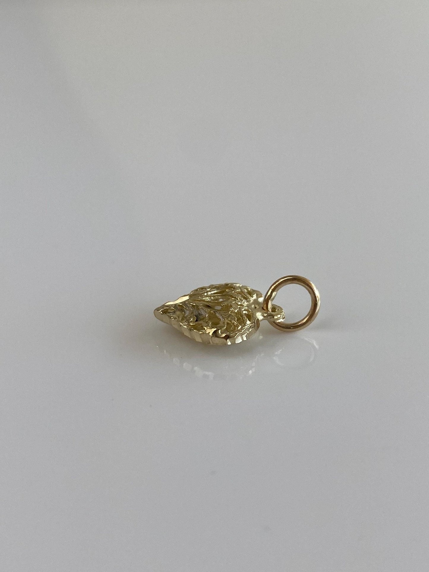 Solid 14k Yellow Gold Open Work Puffy Heart Charm