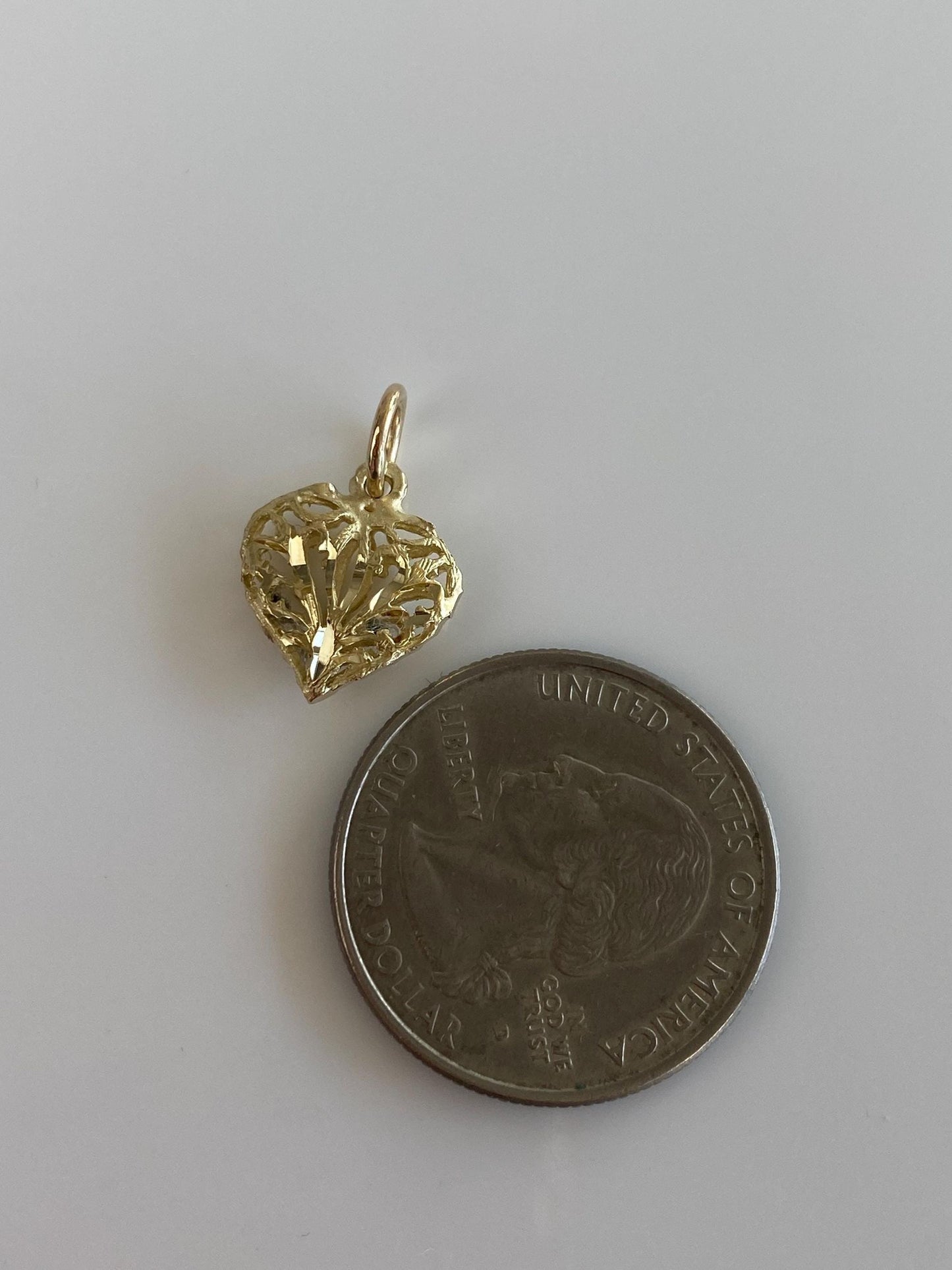 Solid 14k Yellow Gold Open Work Puffy Heart Charm