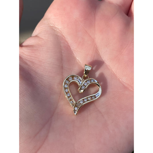 Vintage Solid 10k Yellow Gold Diamond Heart Charm