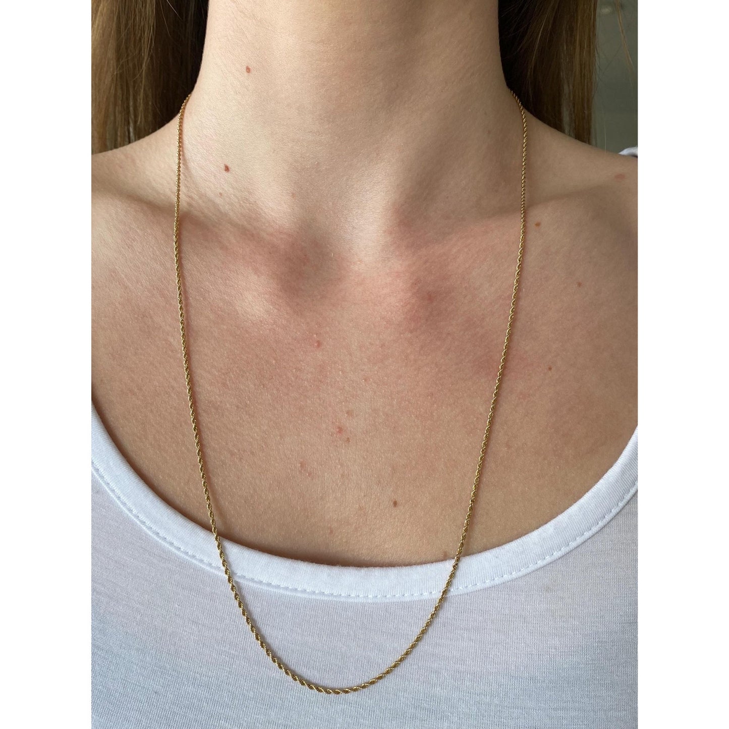 Vintage Solid 14k Yellow Gold Dainty Rope Chain Necklace - 24.25 inches