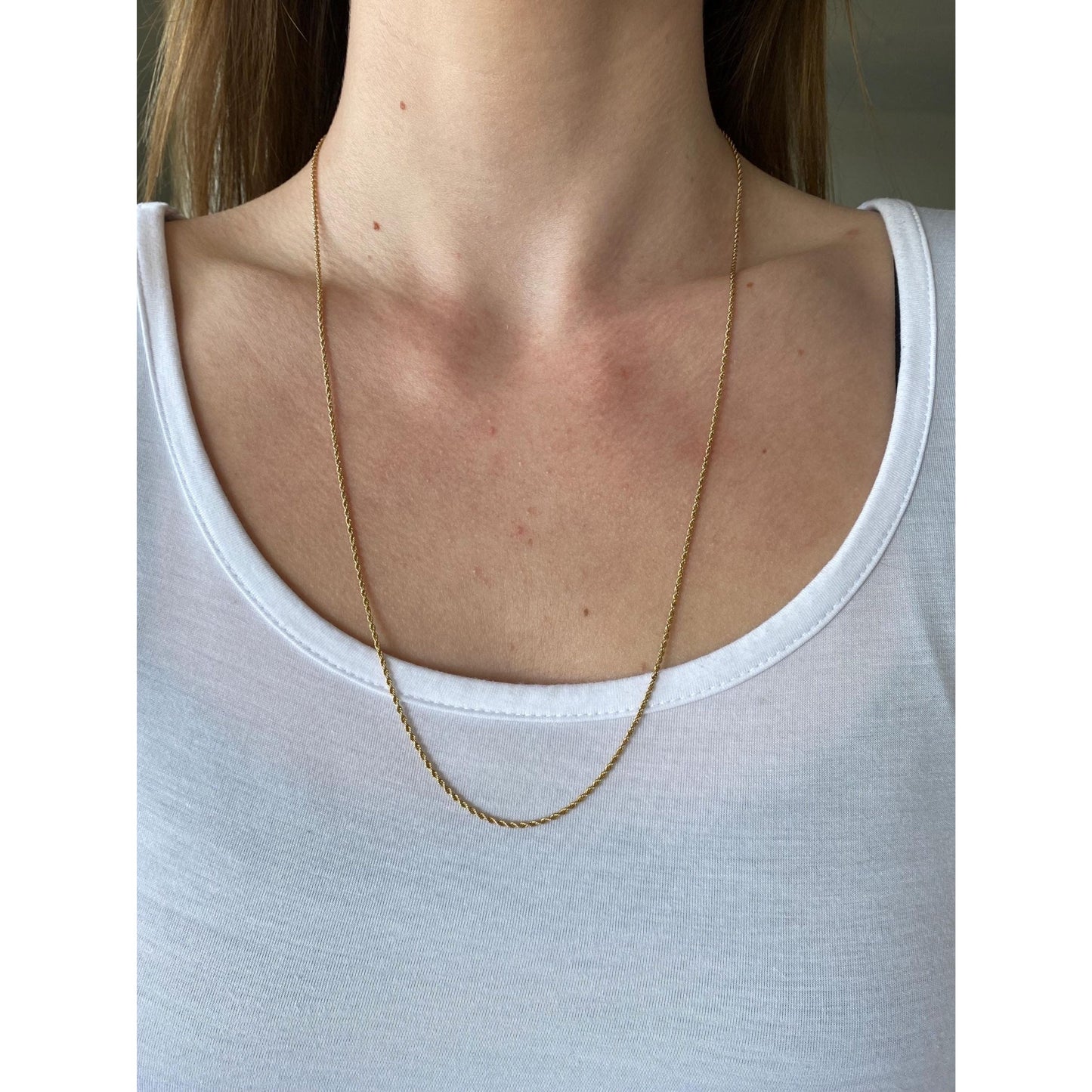 Vintage Solid 14k Yellow Gold Dainty Rope Chain Necklace - 24.25 inches