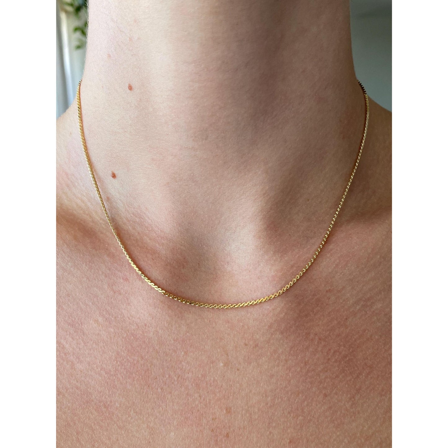 Vintage Solid 14k Yellow Gold Serpentine Chain Necklace - 16.25 inches