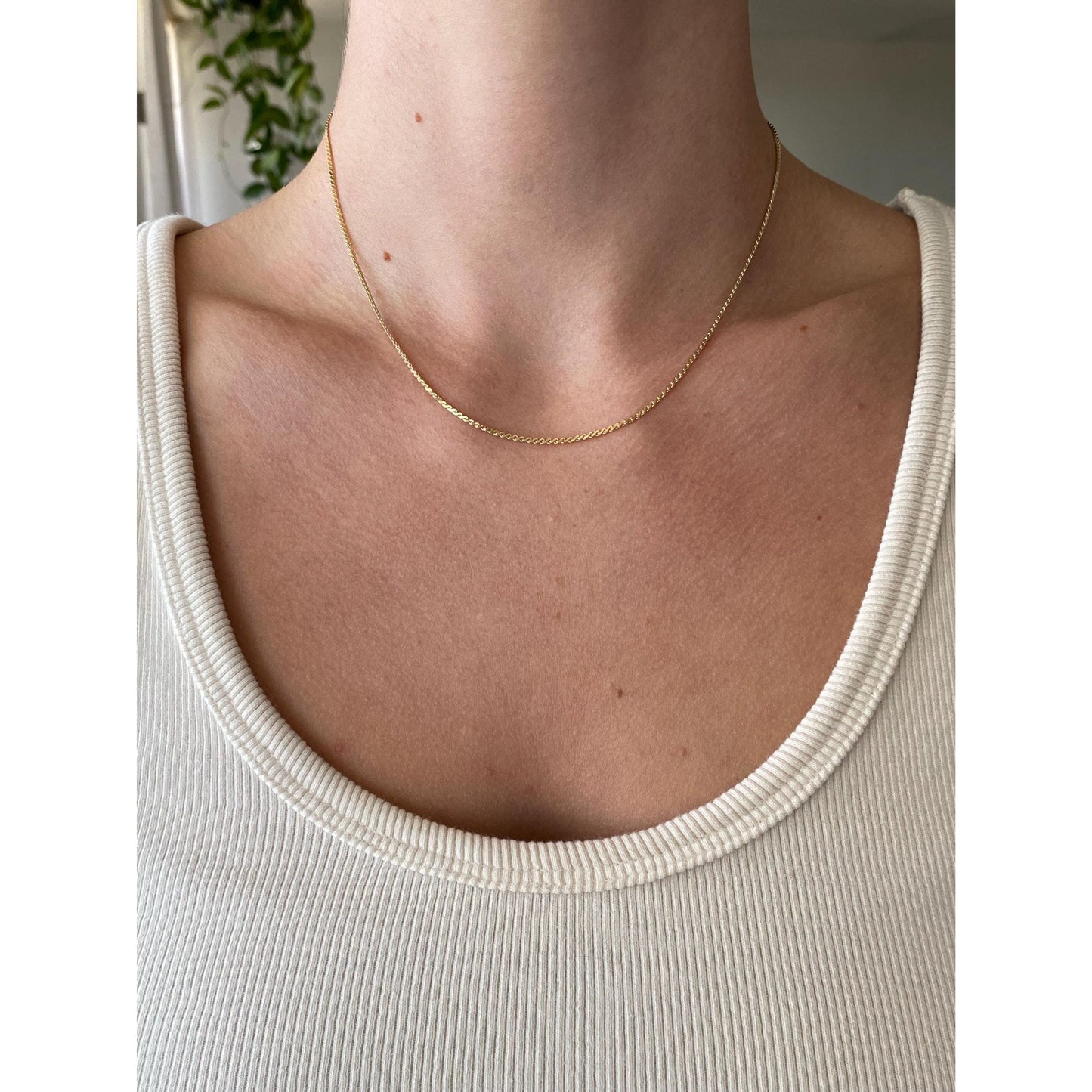 Vintage Solid 14k Yellow Gold Serpentine Chain Necklace - 16.25 inches