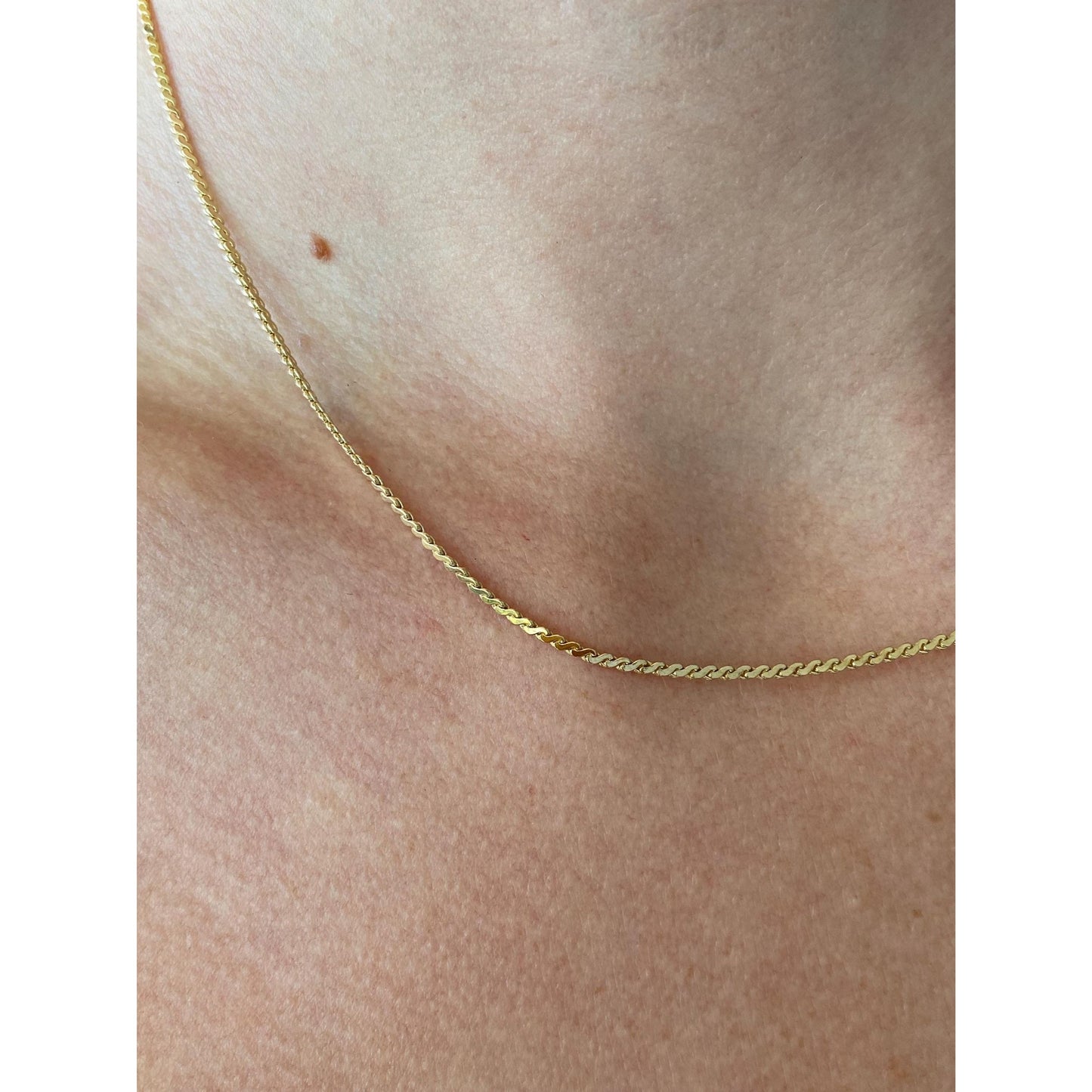 Vintage Solid 14k Yellow Gold Serpentine Chain Necklace - 16.25 inches