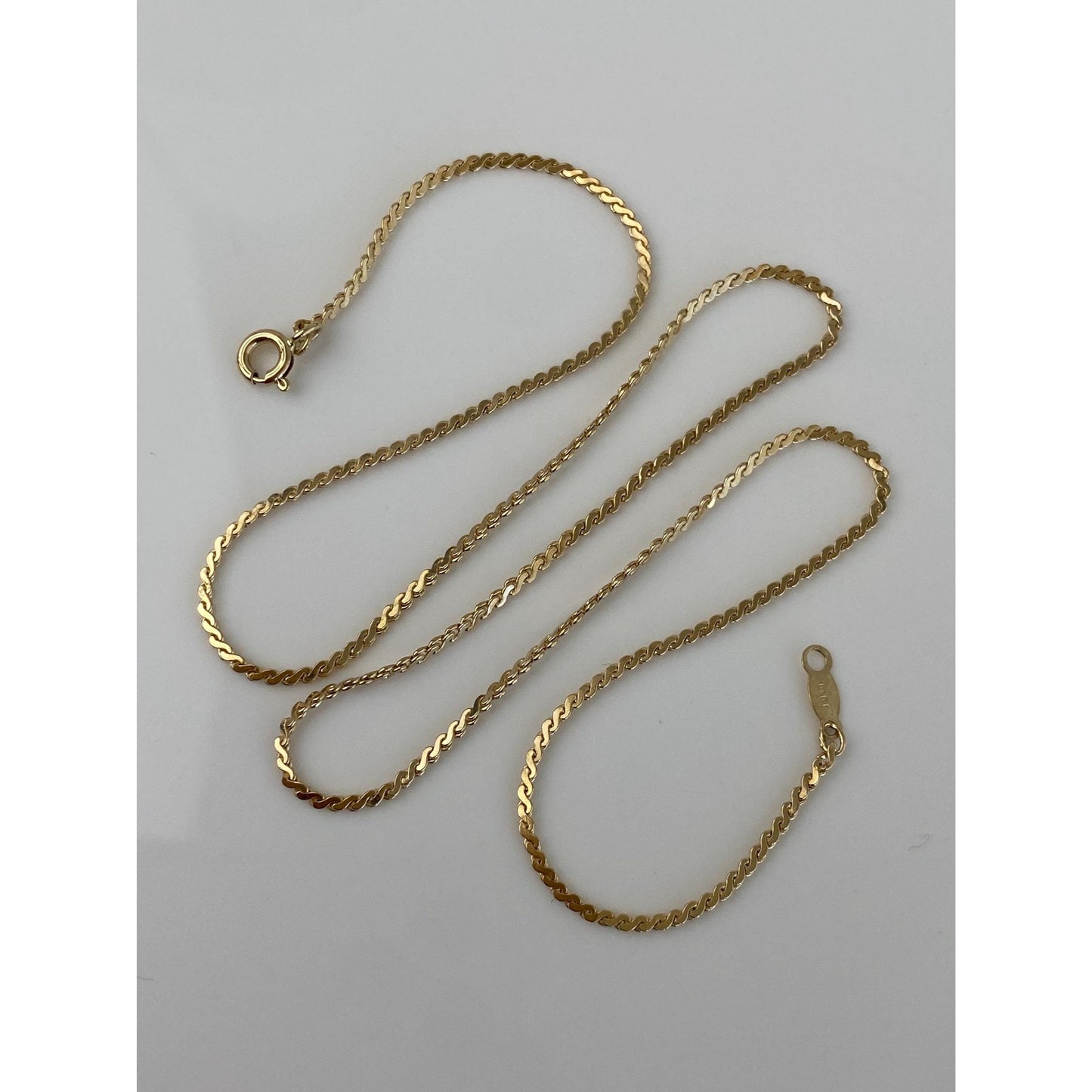Vintage Solid 14k Yellow Gold Serpentine Chain Necklace - 16.25 inches