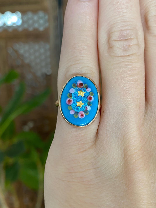 Vintage Solid 10k Yellow Gold Resin Design Signet Ring - Size 3.5