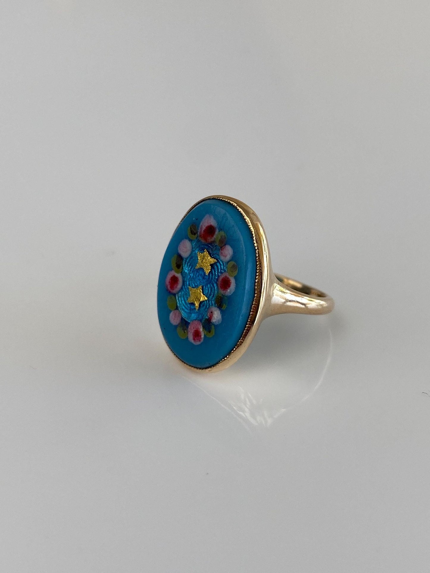 Vintage Solid 10k Yellow Gold Resin Design Signet Ring - Size 3.5