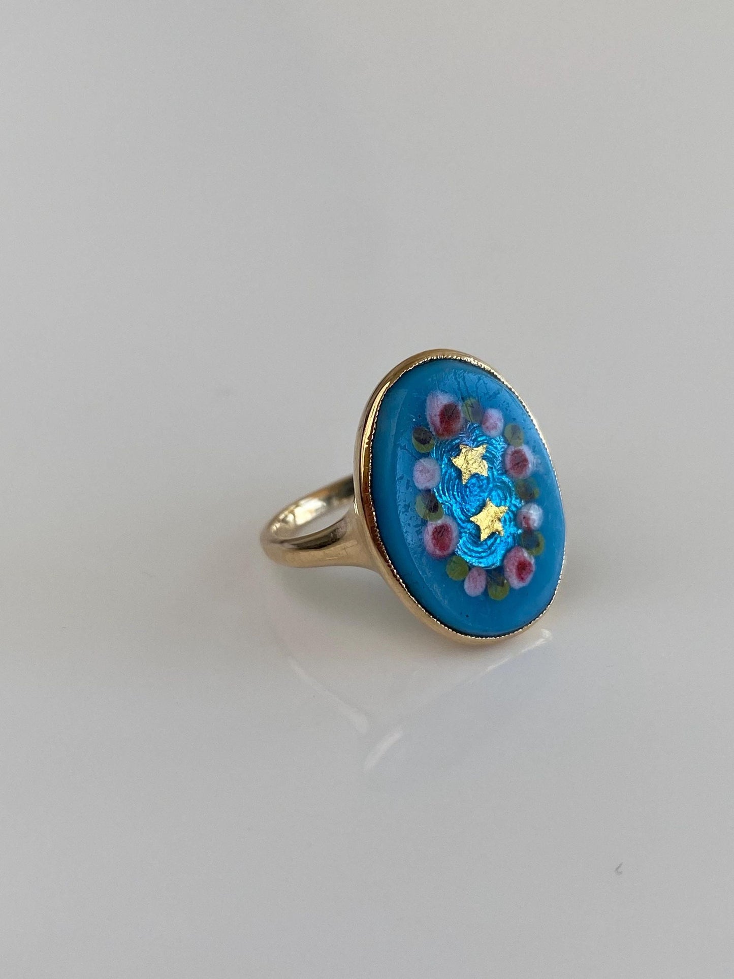 Vintage Solid 10k Yellow Gold Resin Design Signet Ring - Size 3.5