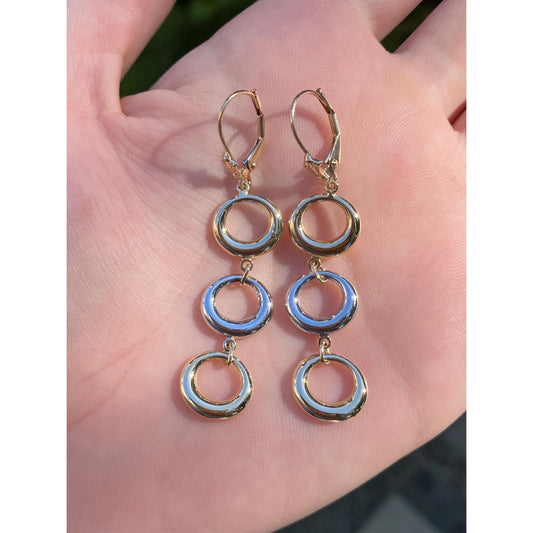 Vintage 14k White & Yellow Gold Circles Dangle Earrings