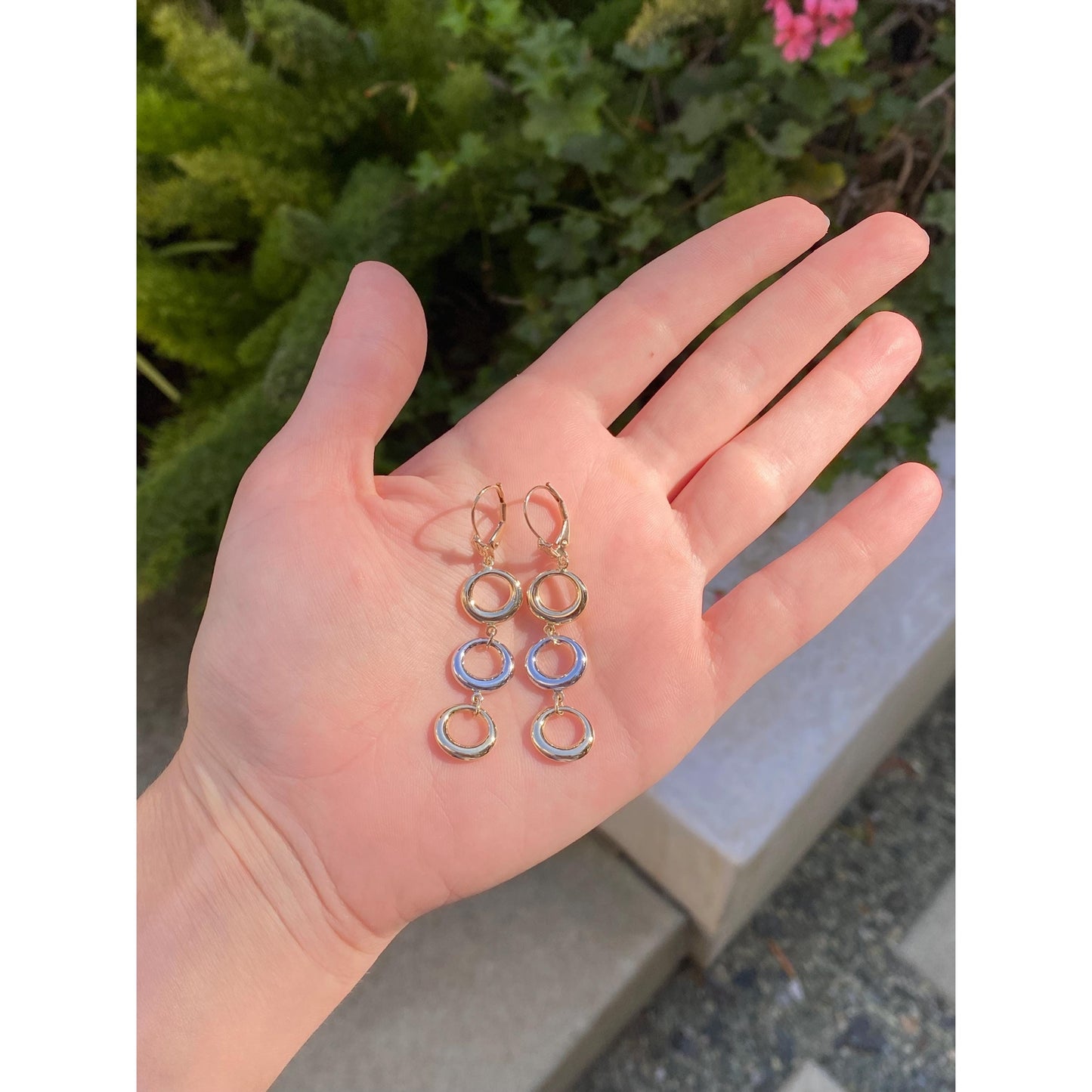 Vintage 14k White & Yellow Gold Circles Dangle Earrings