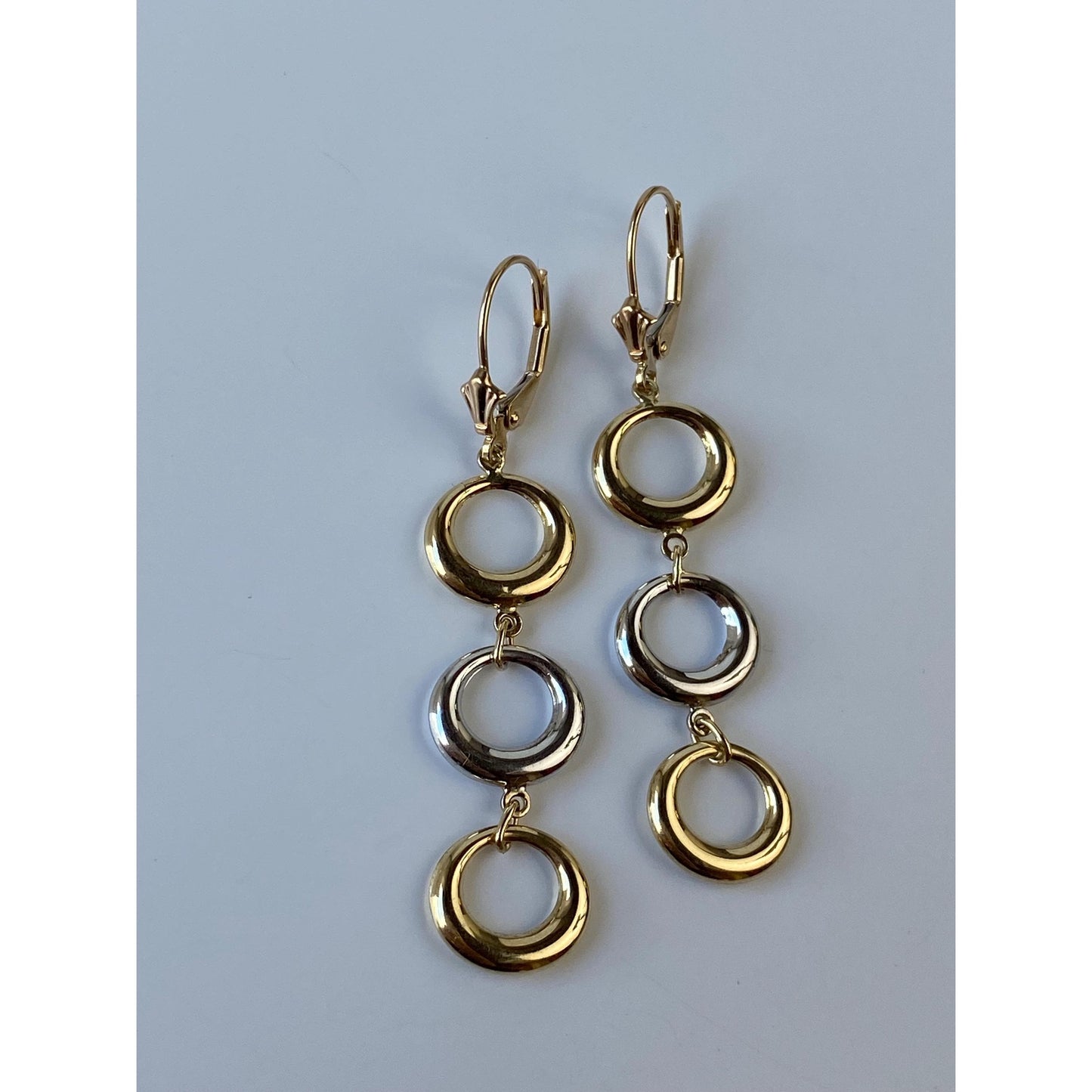 Vintage 14k White & Yellow Gold Circles Dangle Earrings