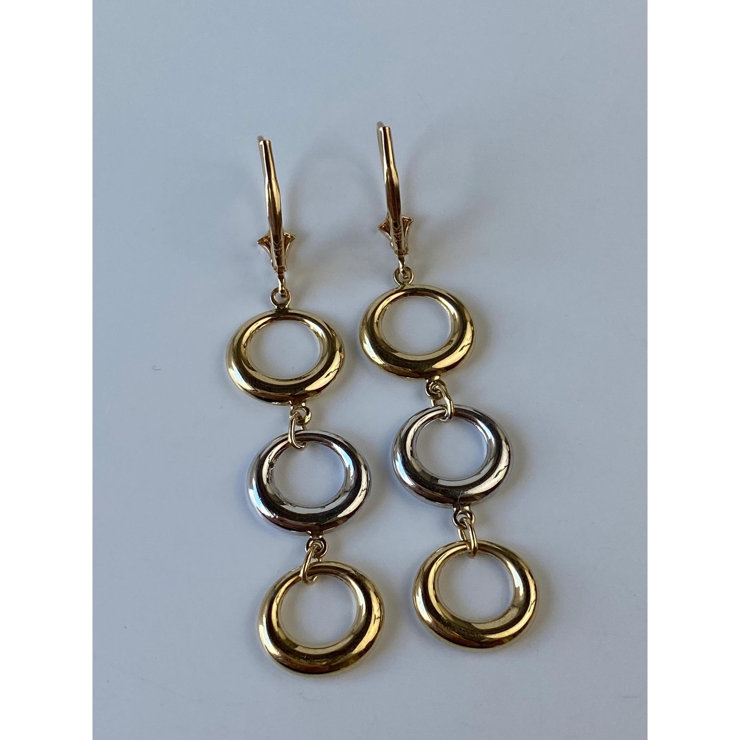 Vintage 14k White & Yellow Gold Circles Dangle Earrings