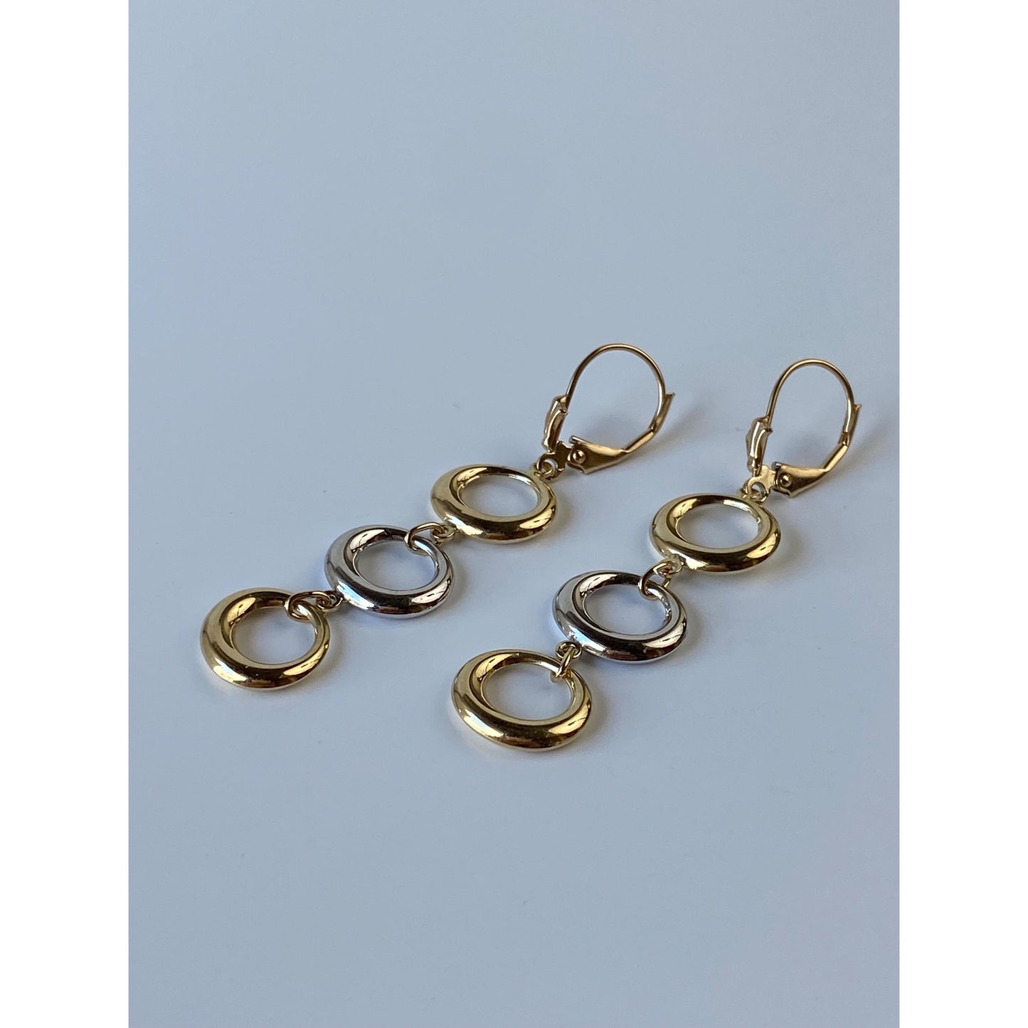 Vintage 14k White & Yellow Gold Circles Dangle Earrings