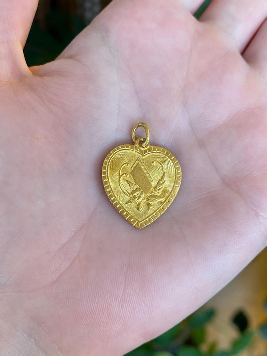 Vintage Solid 24k Yellow Gold Character Heart Charm