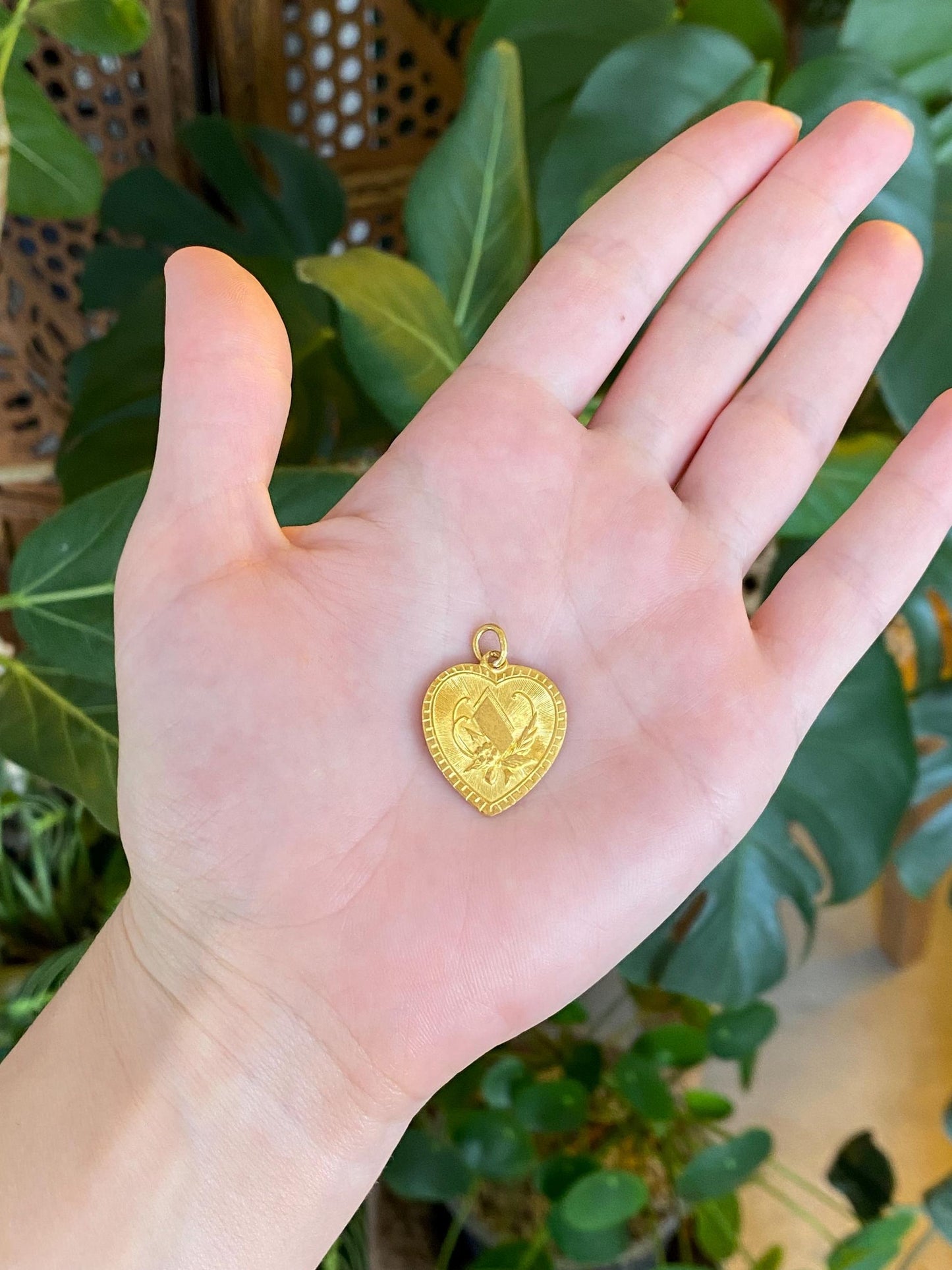Vintage Solid 24k Yellow Gold Character Heart Charm