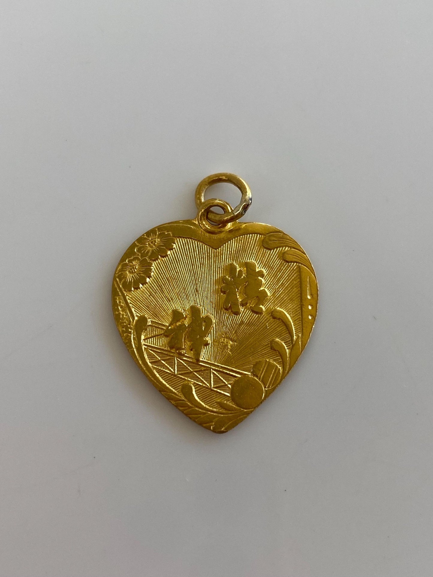 Vintage Solid 24k Yellow Gold Character Heart Charm