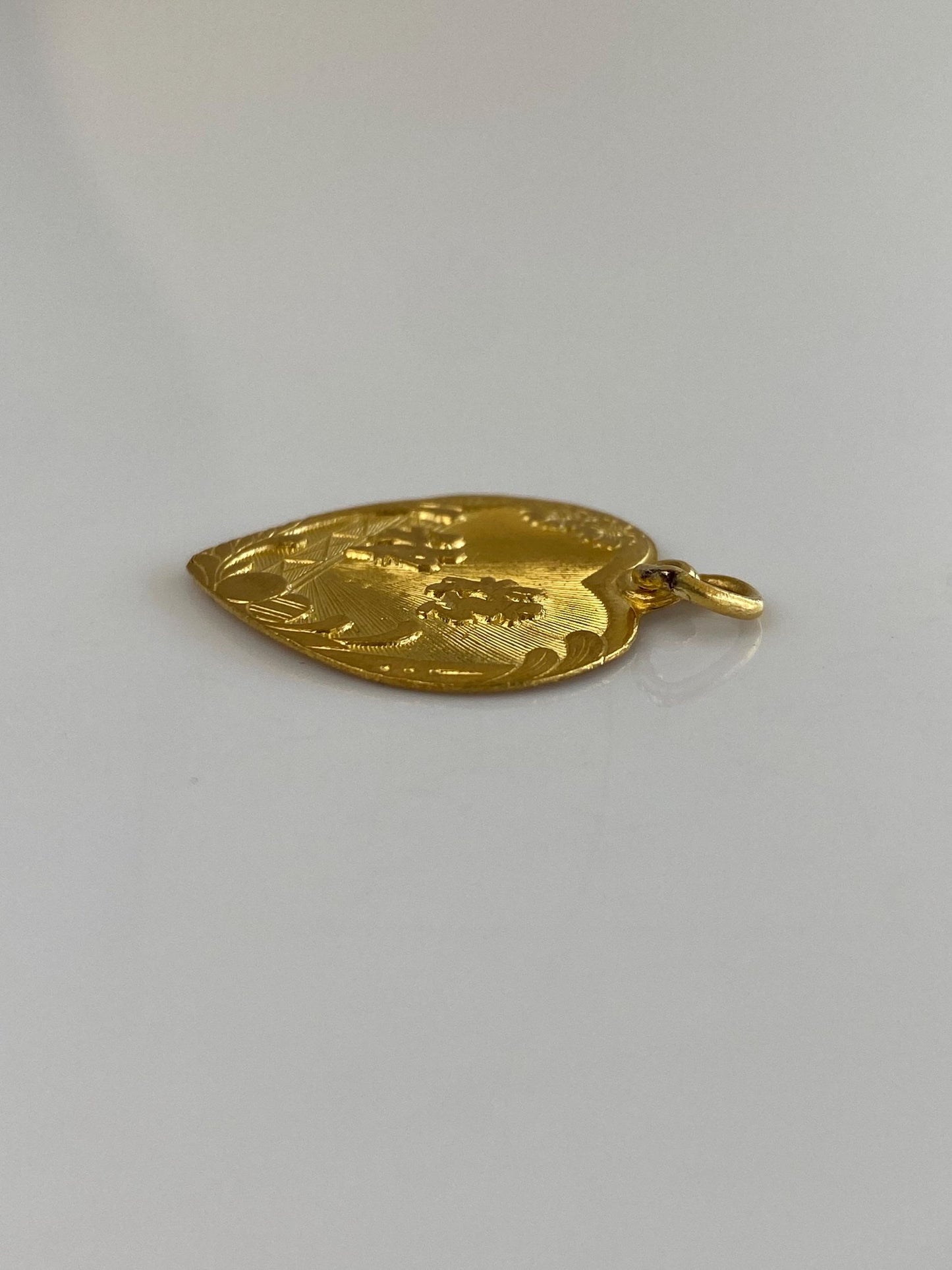 Vintage Solid 24k Yellow Gold Character Heart Charm