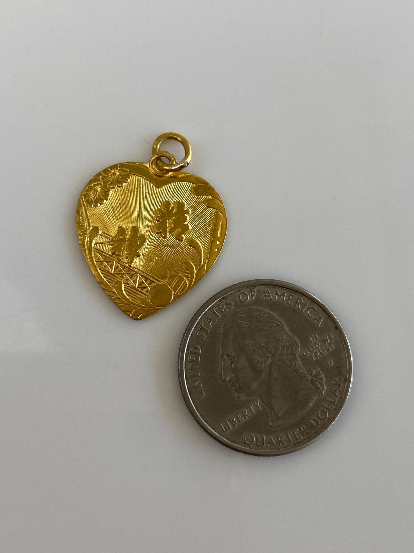 Vintage Solid 24k Yellow Gold Character Heart Charm