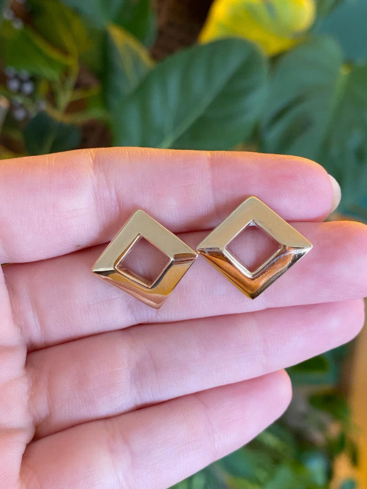 Vintage Solid 14k Yellow Gold Square Stud Earrings