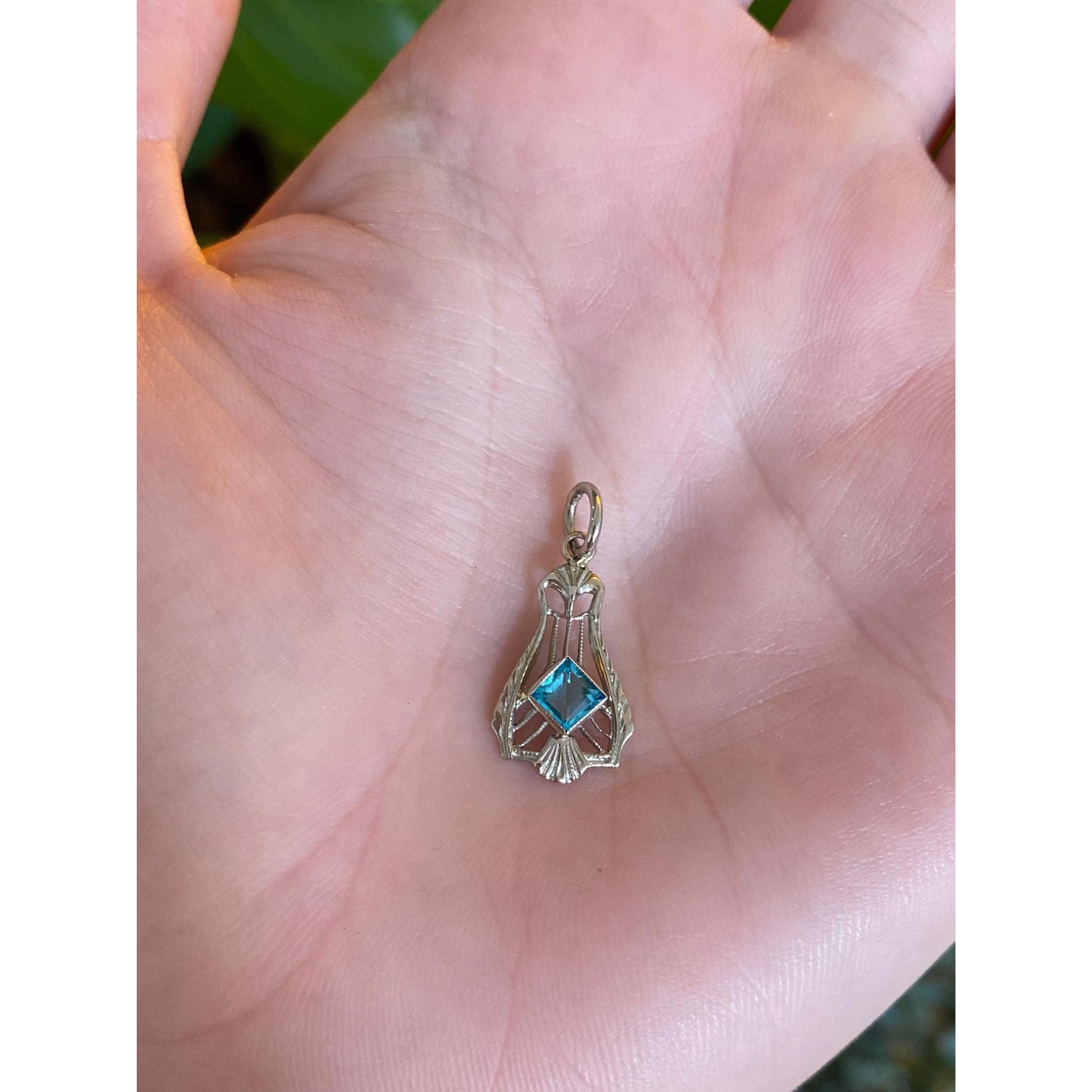 Vintage Solid 14k White Gold Light Blue Cubic Zirconia Charm