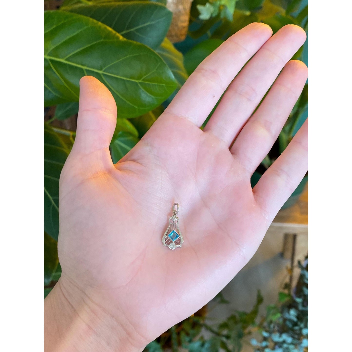 Vintage Solid 14k White Gold Light Blue Cubic Zirconia Charm