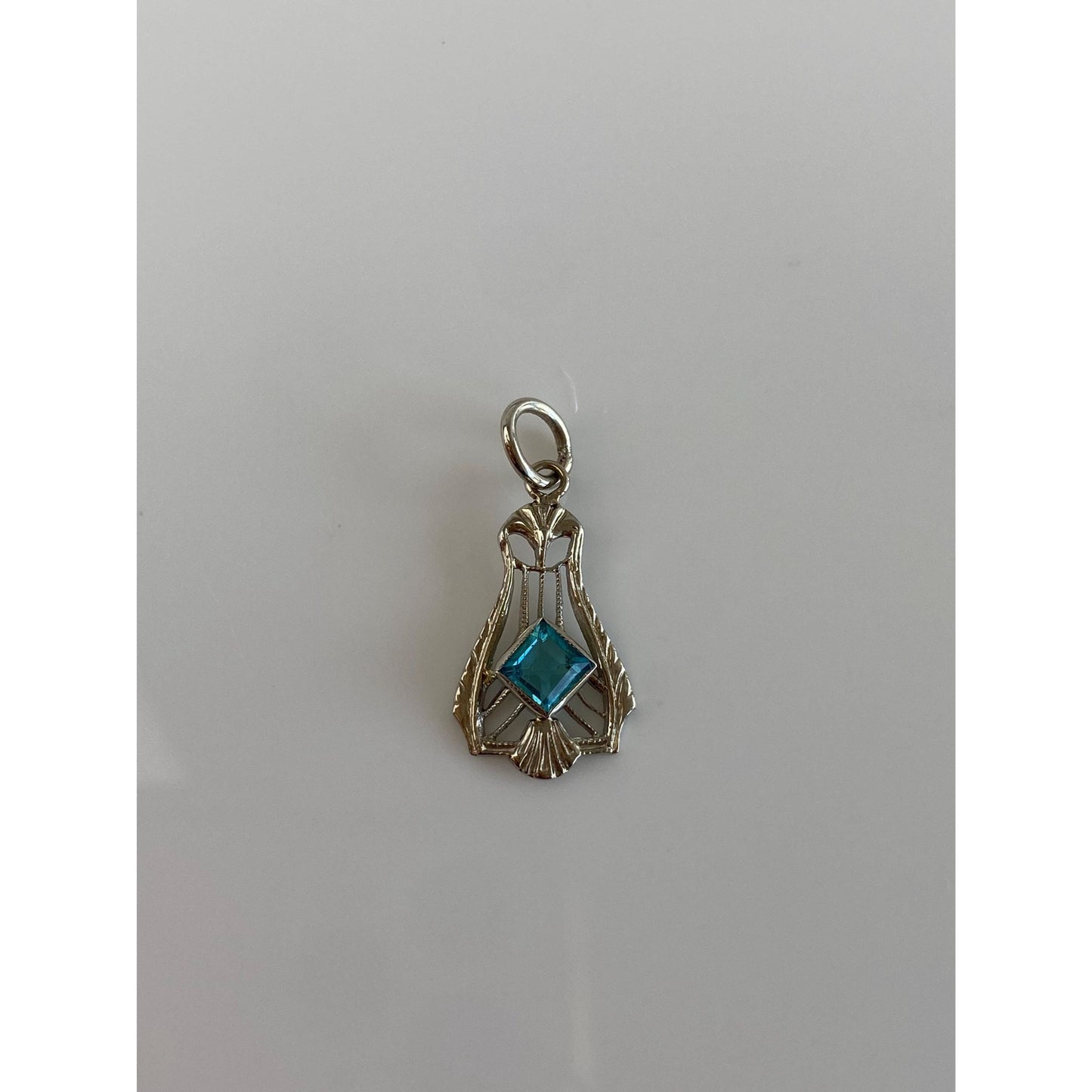 Vintage Solid 14k White Gold Light Blue Cubic Zirconia Charm