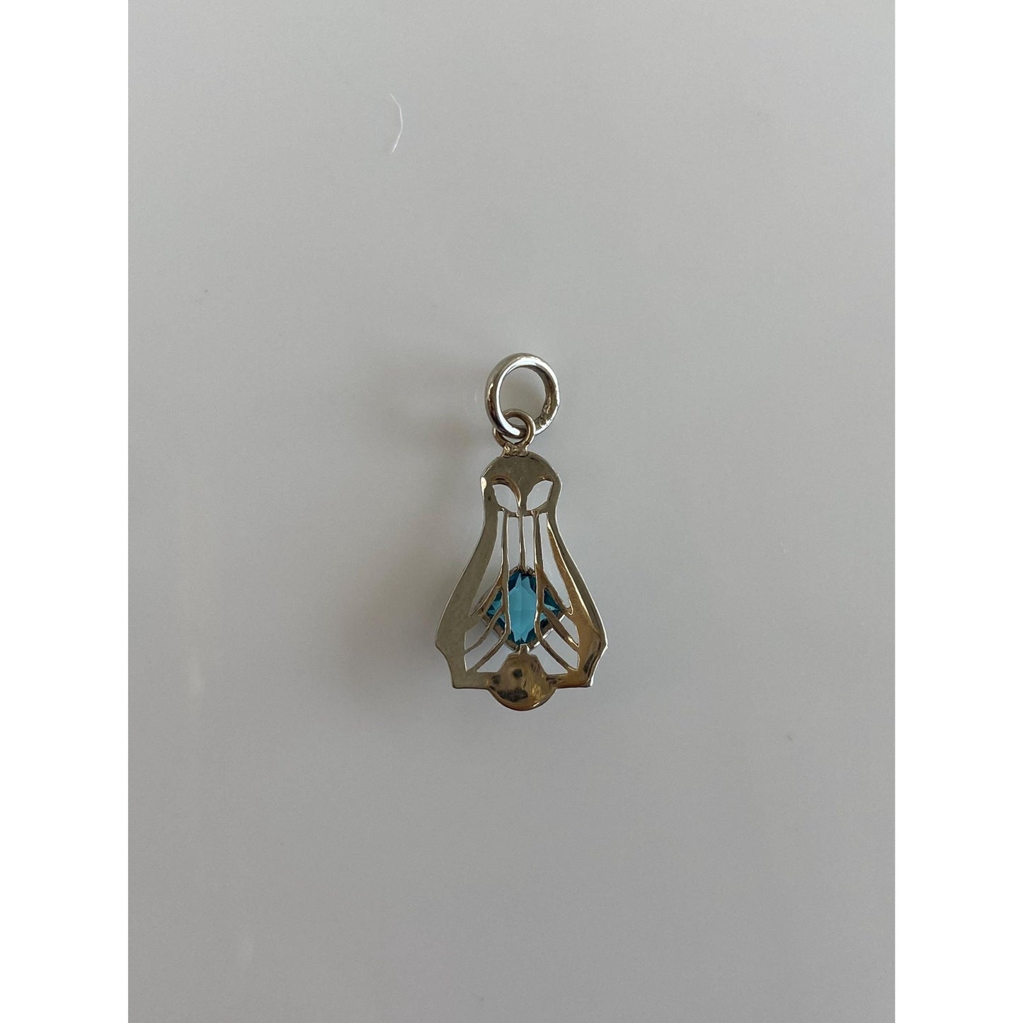 Vintage Solid 14k White Gold Light Blue Cubic Zirconia Charm