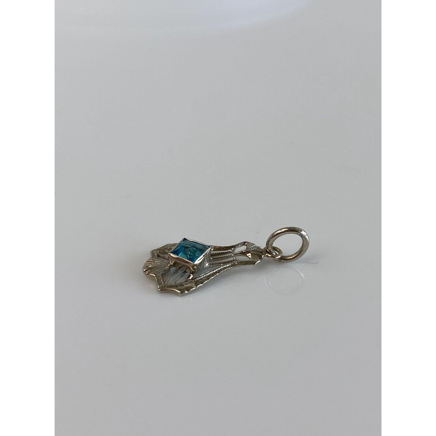 Vintage Solid 14k White Gold Light Blue Cubic Zirconia Charm