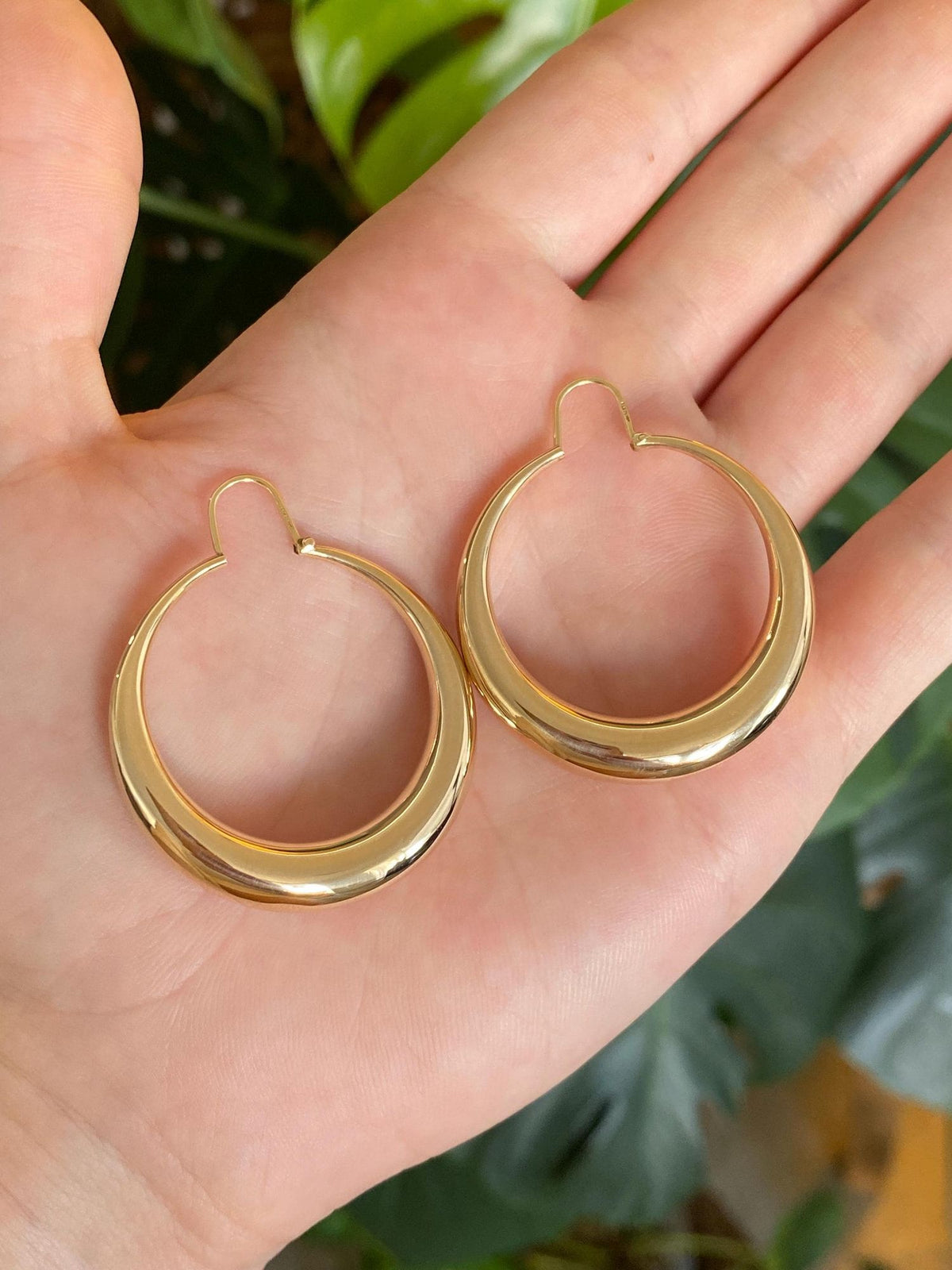 Vintage 14k Yellow Gold Large Tapered Hoop Earrings