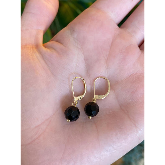 Solid 14k Faceted Onyx Dangle Earrings