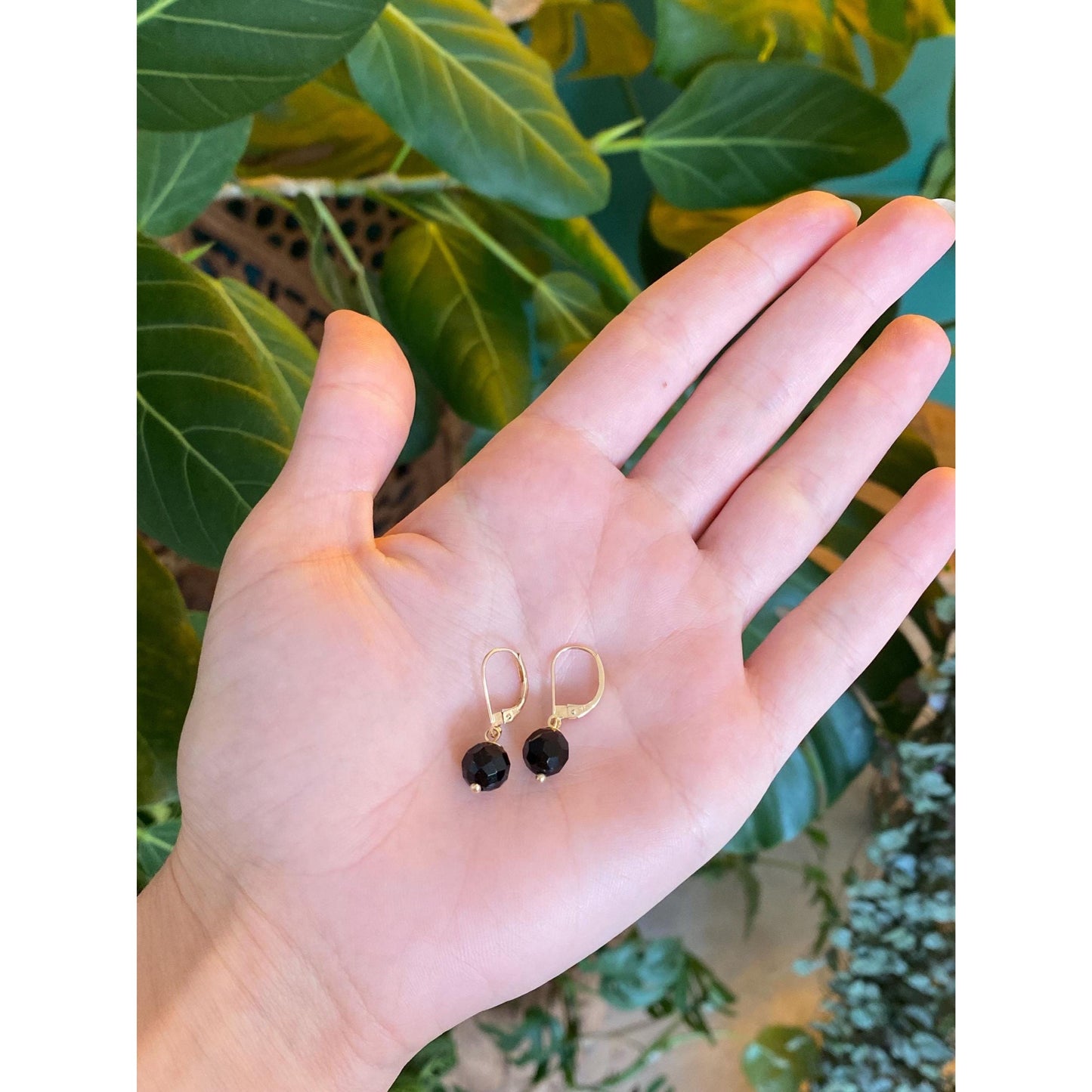 Solid 14k Faceted Onyx Dangle Earrings