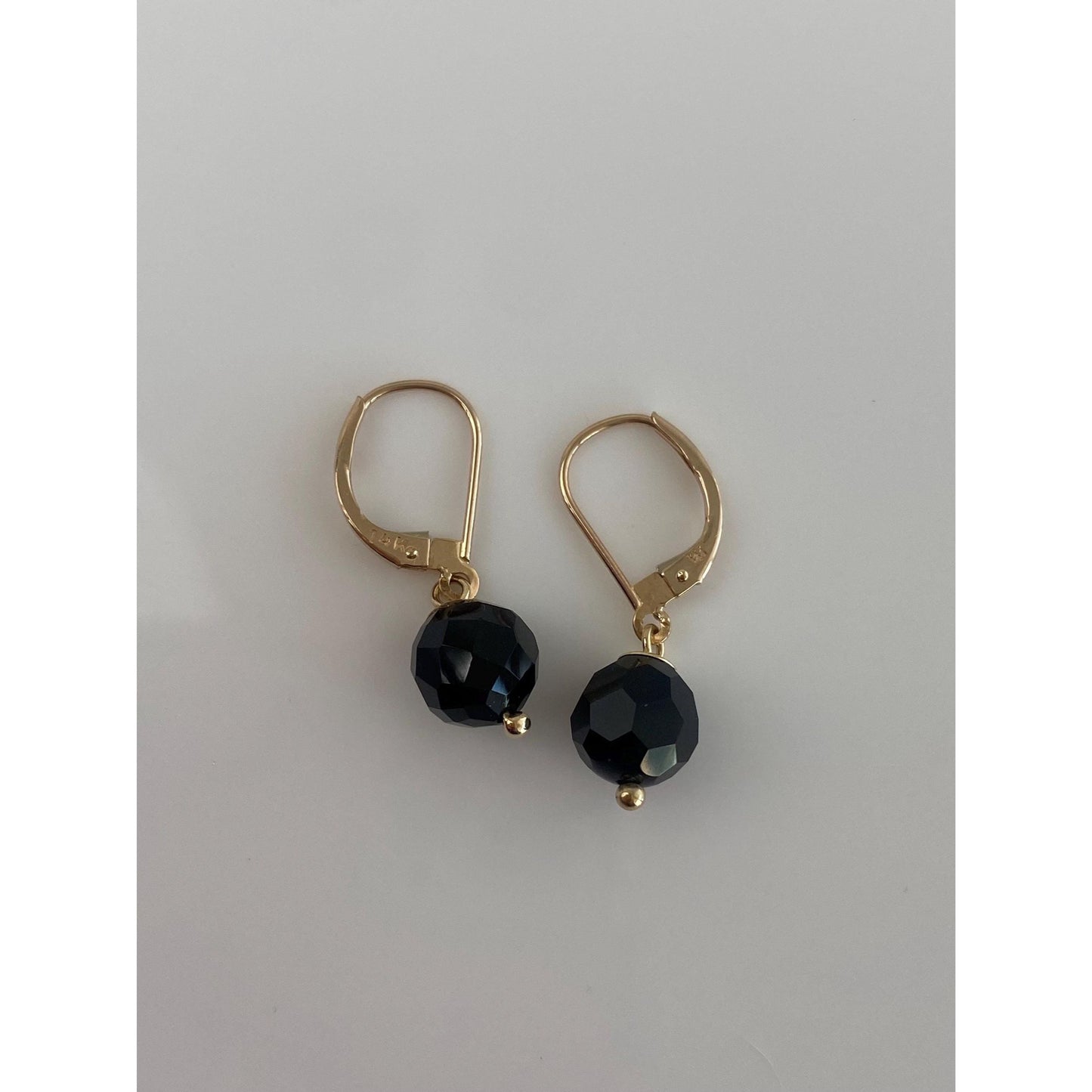 Solid 14k Faceted Onyx Dangle Earrings
