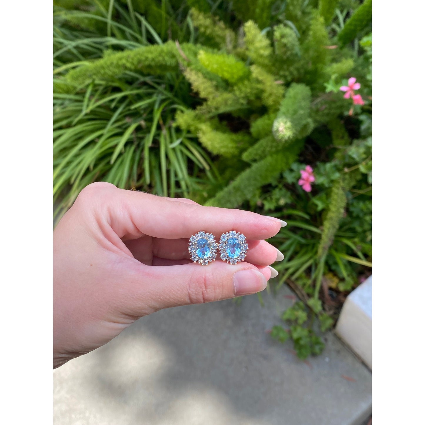 Vintage Solid 14k Yellow Gold Topaz Spinel Halo Stud Earrings