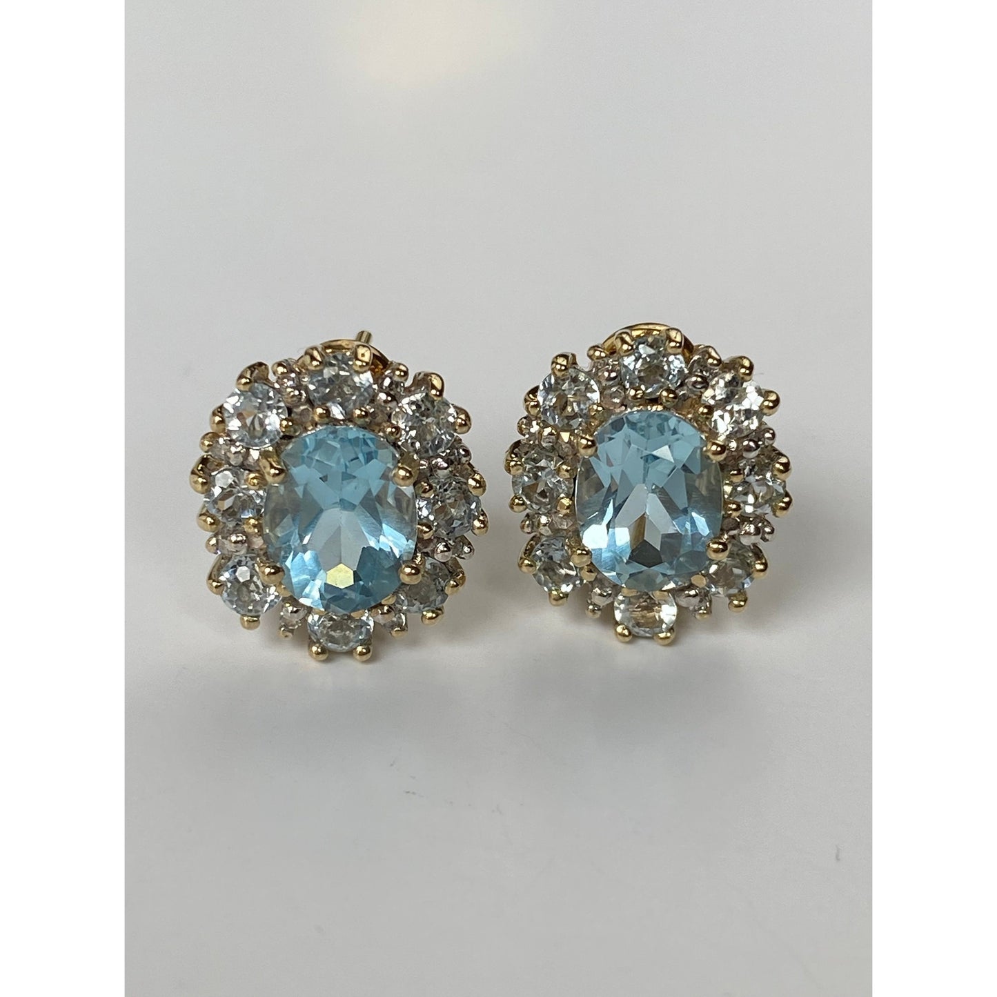 Vintage Solid 14k Yellow Gold Topaz Spinel Halo Stud Earrings