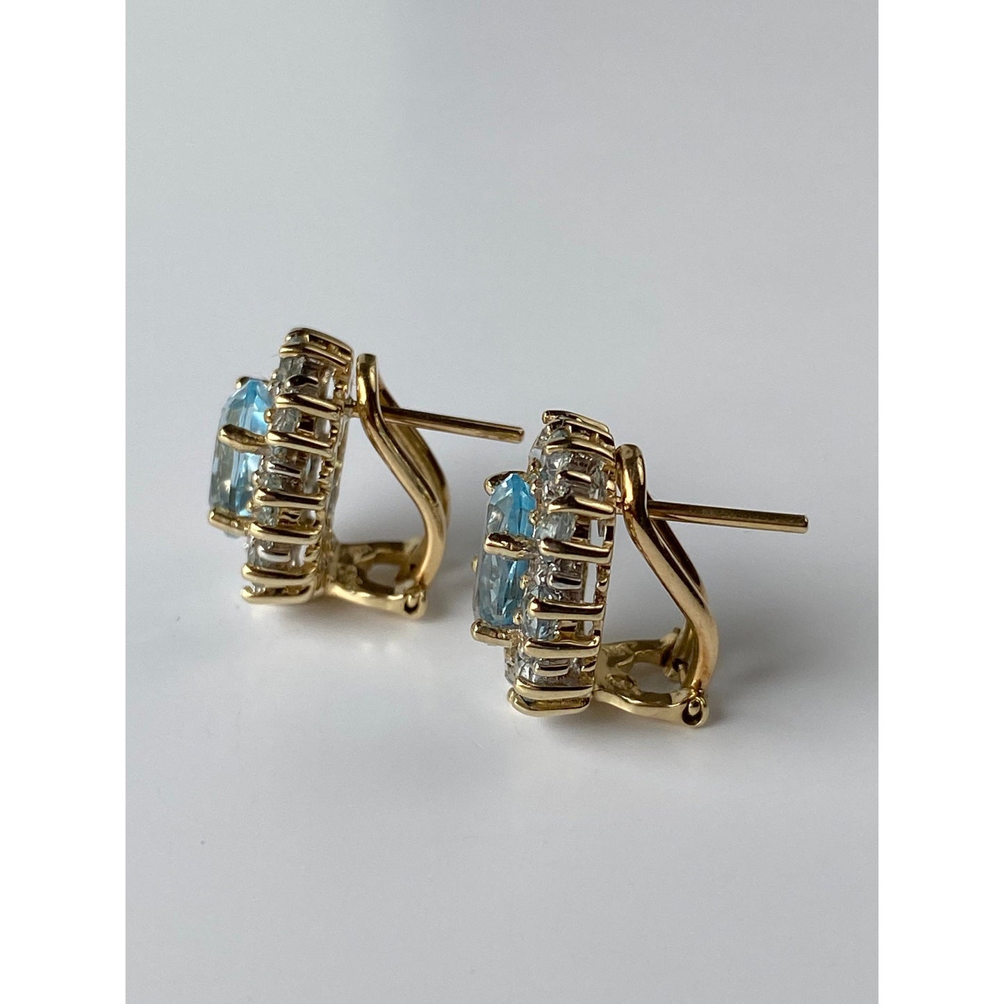 Vintage Solid 14k Yellow Gold Topaz Spinel Halo Stud Earrings