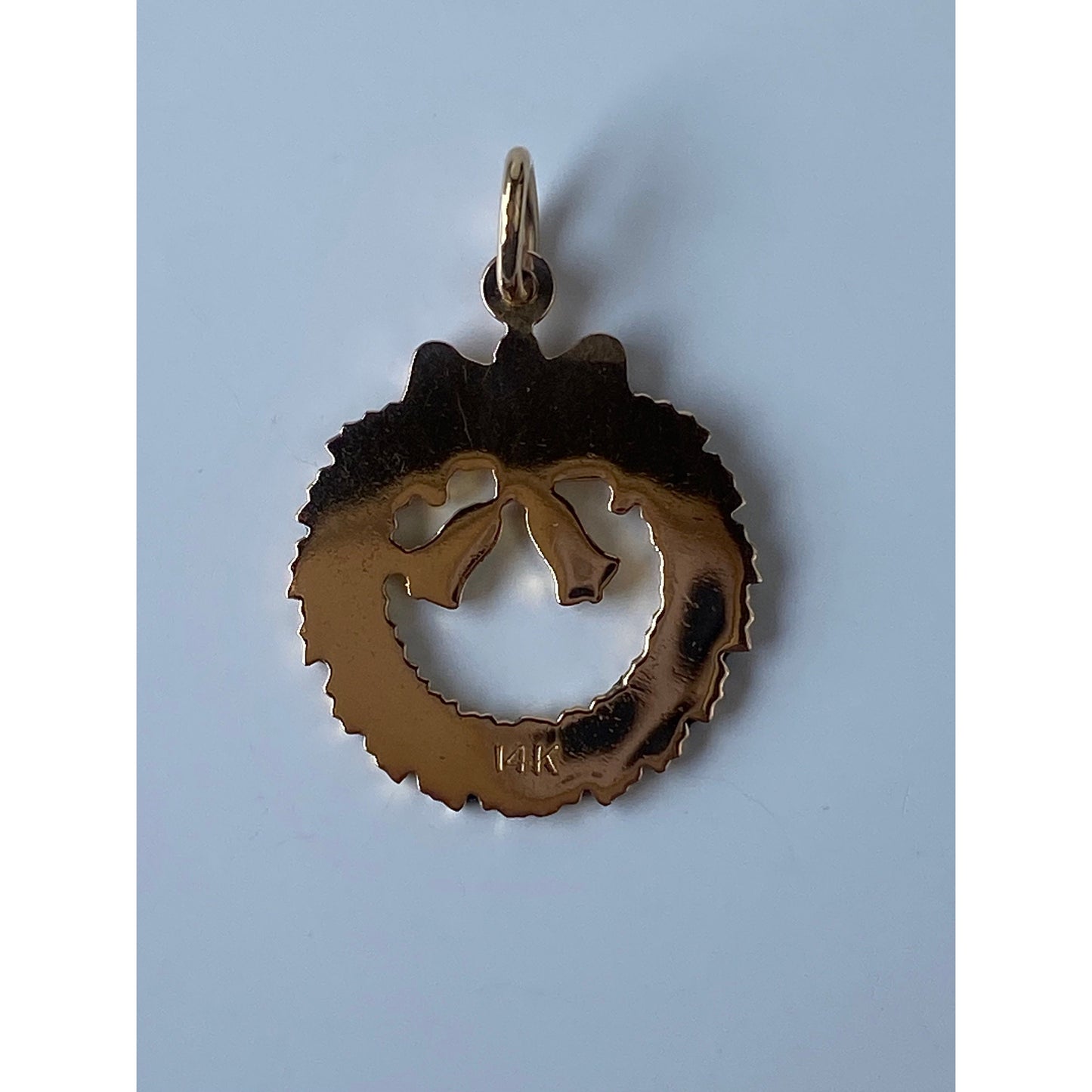 Vintage Solid 14k Yellow Gold Enamel Christmas Wreath Charm