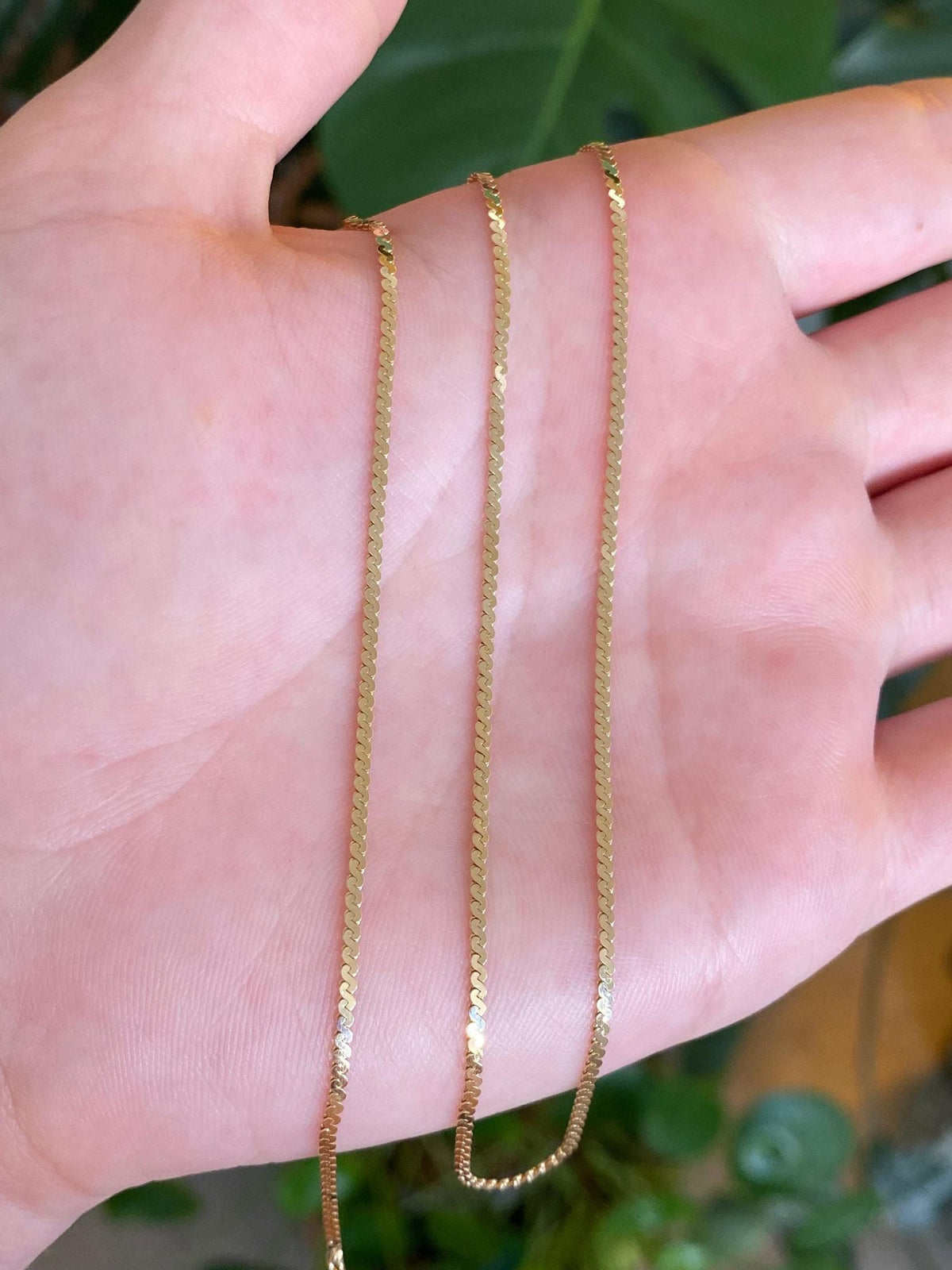 Vintage Solid 14k Yellow Gold Serpentine Chain Necklace - 15.25 inches