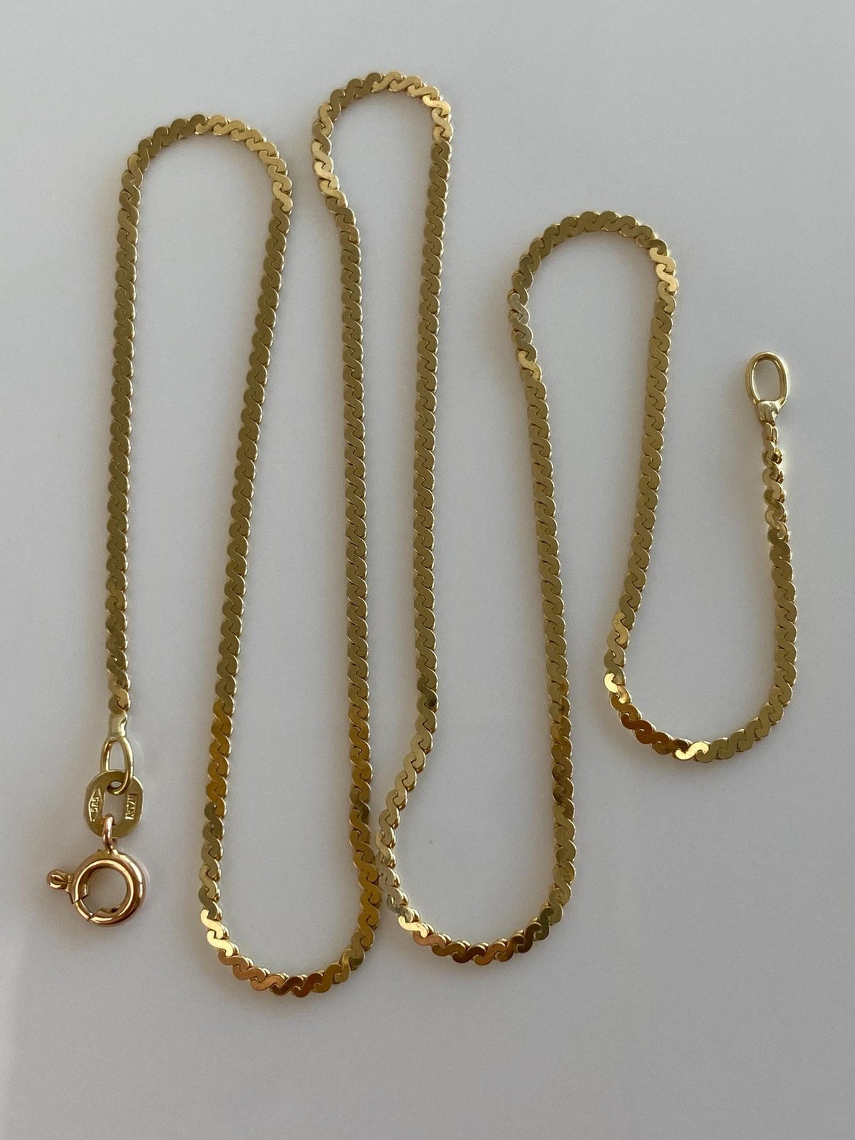 Vintage Solid 14k Yellow Gold Serpentine Chain Necklace - 15.25 inches