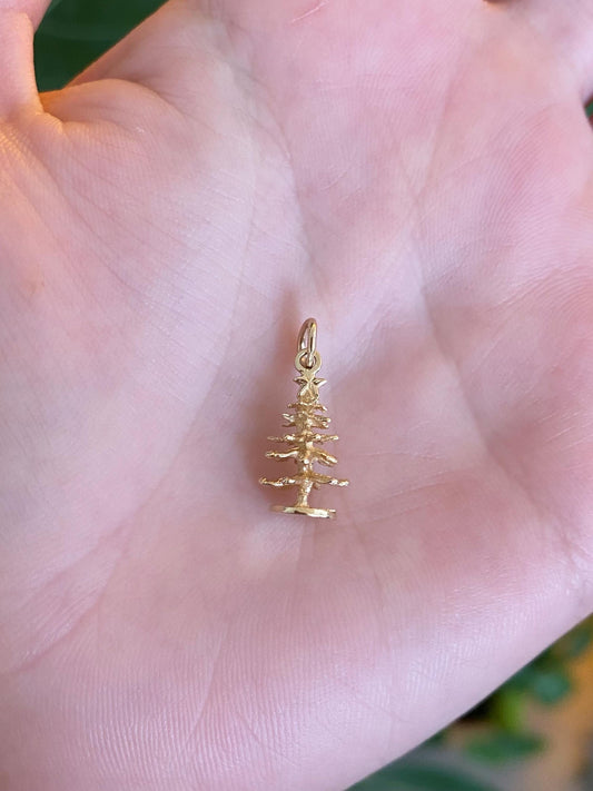 Vintage Solid 14k Yellow Gold Christmas Tree Charm